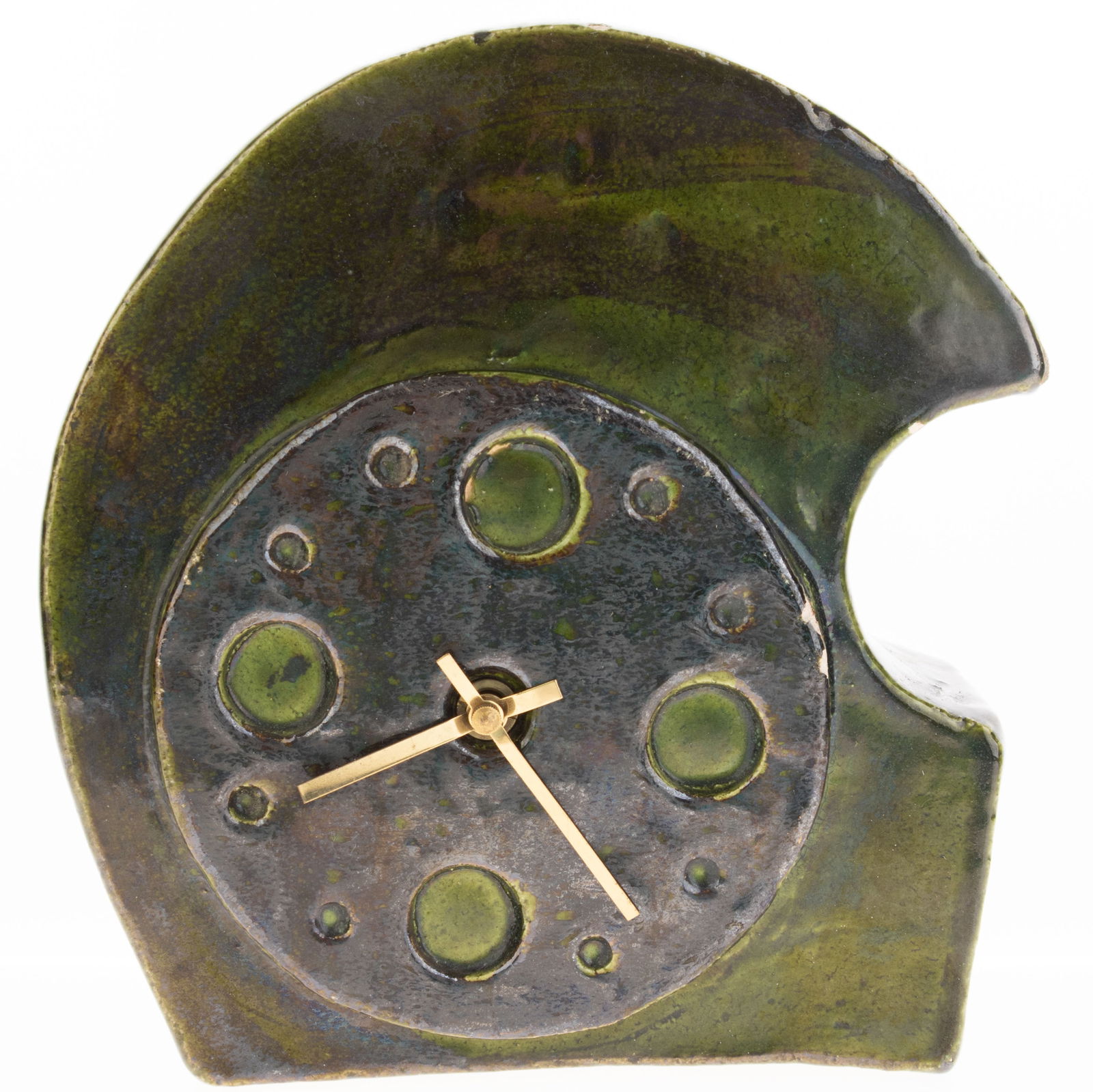 Mid Century Glazed Green Pottery Ceramic Modernist Mantel Clock (1 of 5)