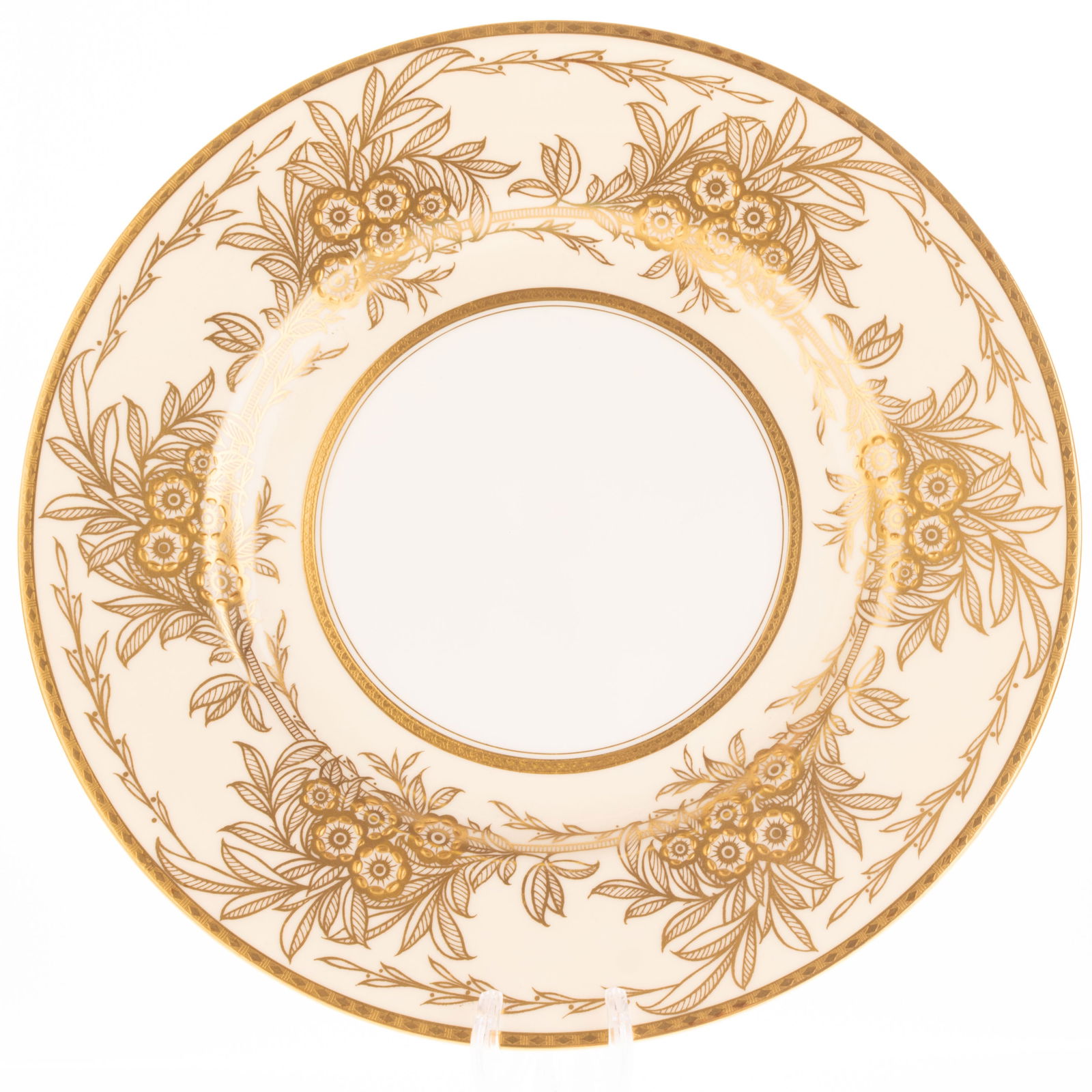 Minton Fine Gold Hand Gilded Porcelain Floral Plate: (Height: nan cm, Width: nan cm) It is the responsibility of the Buyer to carefully examine each lot and form their own judgment regarding its condition, description, provenance, and authenticity prior
