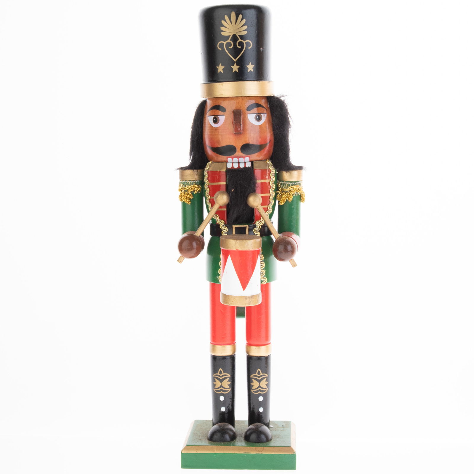 Mid Century Vintage German Carved Wooden Christmas Nutcracker Soldier Drummer: (Height: 35.0 cm, Width: 9.0 cm) It is the responsibility of the Buyer to carefully examine each lot and form their own judgment regarding its condition, description, provenance, and authenticity prio