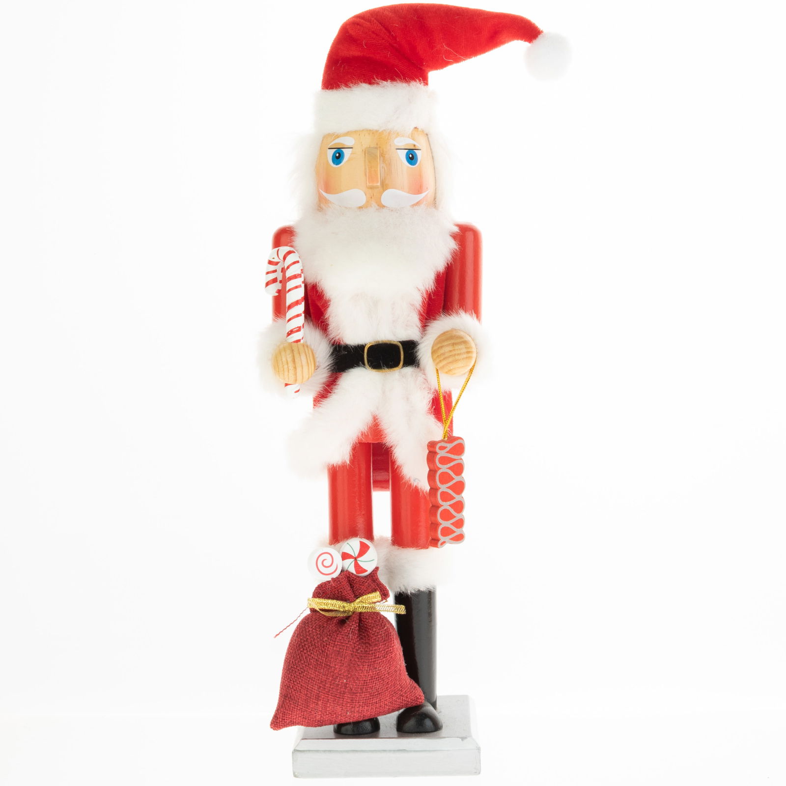 Mid Century Vintage German Carved Wooden Christmas Nutcracker Santa: (Height: 38.0 cm, Width: 10.0 cm) It is the responsibility of the Buyer to carefully examine each lot and form their own judgment regarding its condition, description, provenance, and authenticity pri