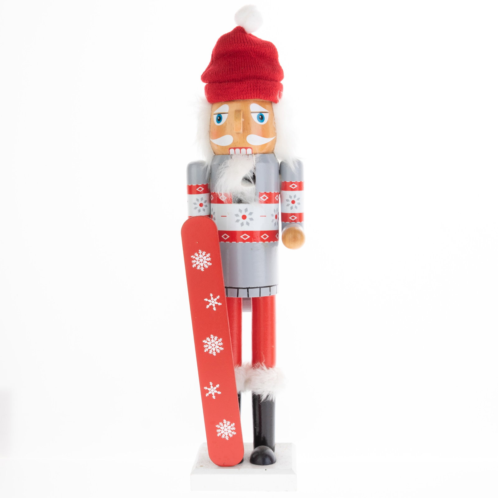 Mid Century Vintage German Carved Wooden Christmas Nutcracker Skiier Santa: (Height: 39.0 cm, Width: 10.0 cm) It is the responsibility of the Buyer to carefully examine each lot and form their own judgment regarding its condition, description, provenance, and authenticity pri
