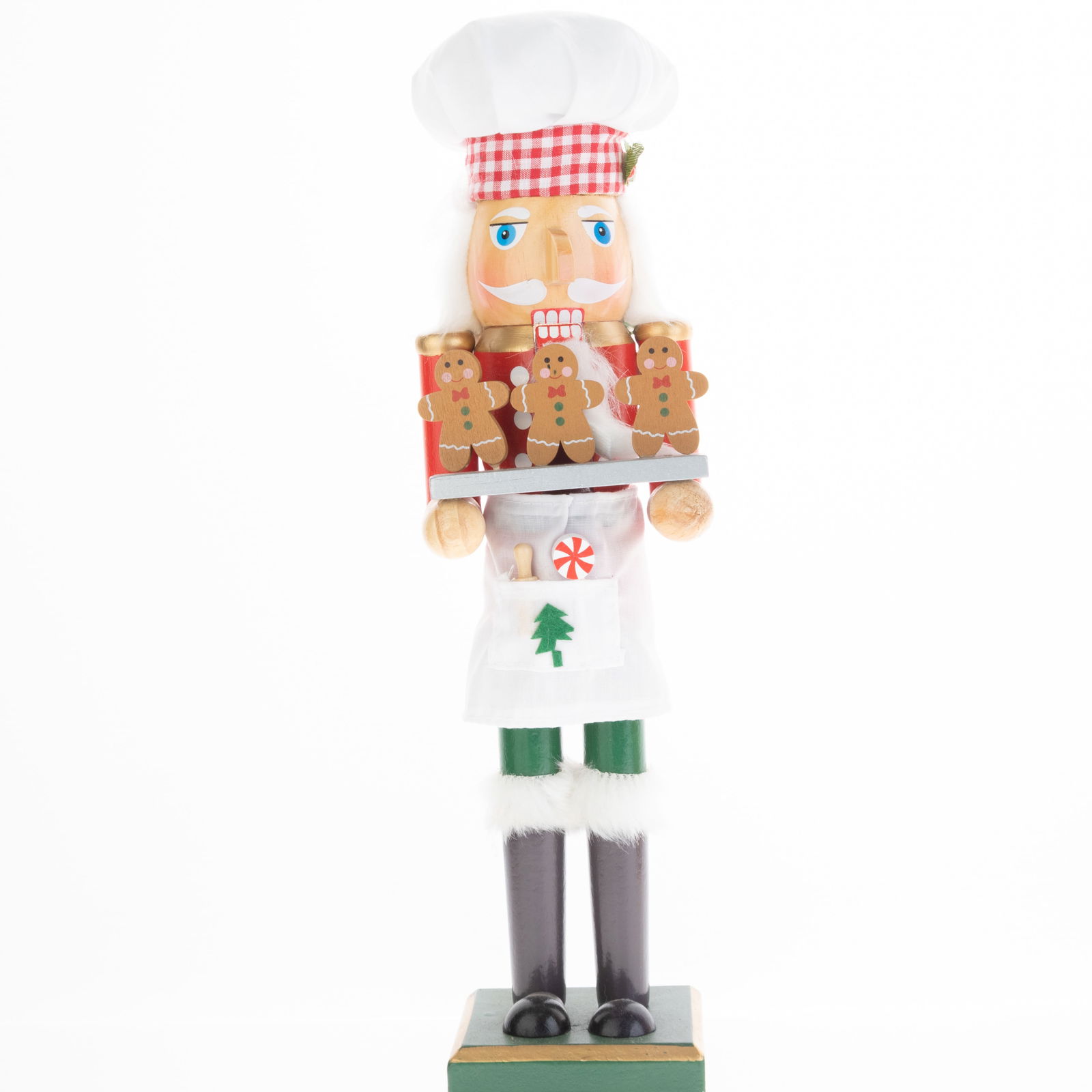 Mid Century Vintage German Carved Wooden Christmas Nutcracker Santa With Gingerbread Men: (Height: 36.0 cm, Width: 10.0 cm) It is the responsibility of the Buyer to carefully examine each lot and form their own judgment regarding its condition, description, provenance, and authenticity pri