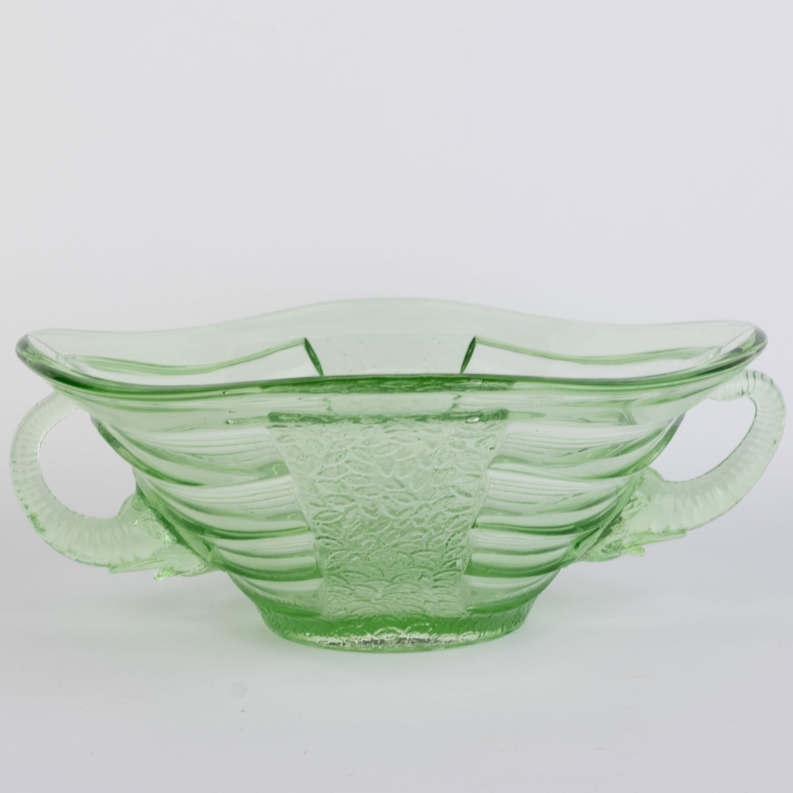 1930'S Art Deco Uranium Green Glass Twin-Handled Bowl (1 of 5)