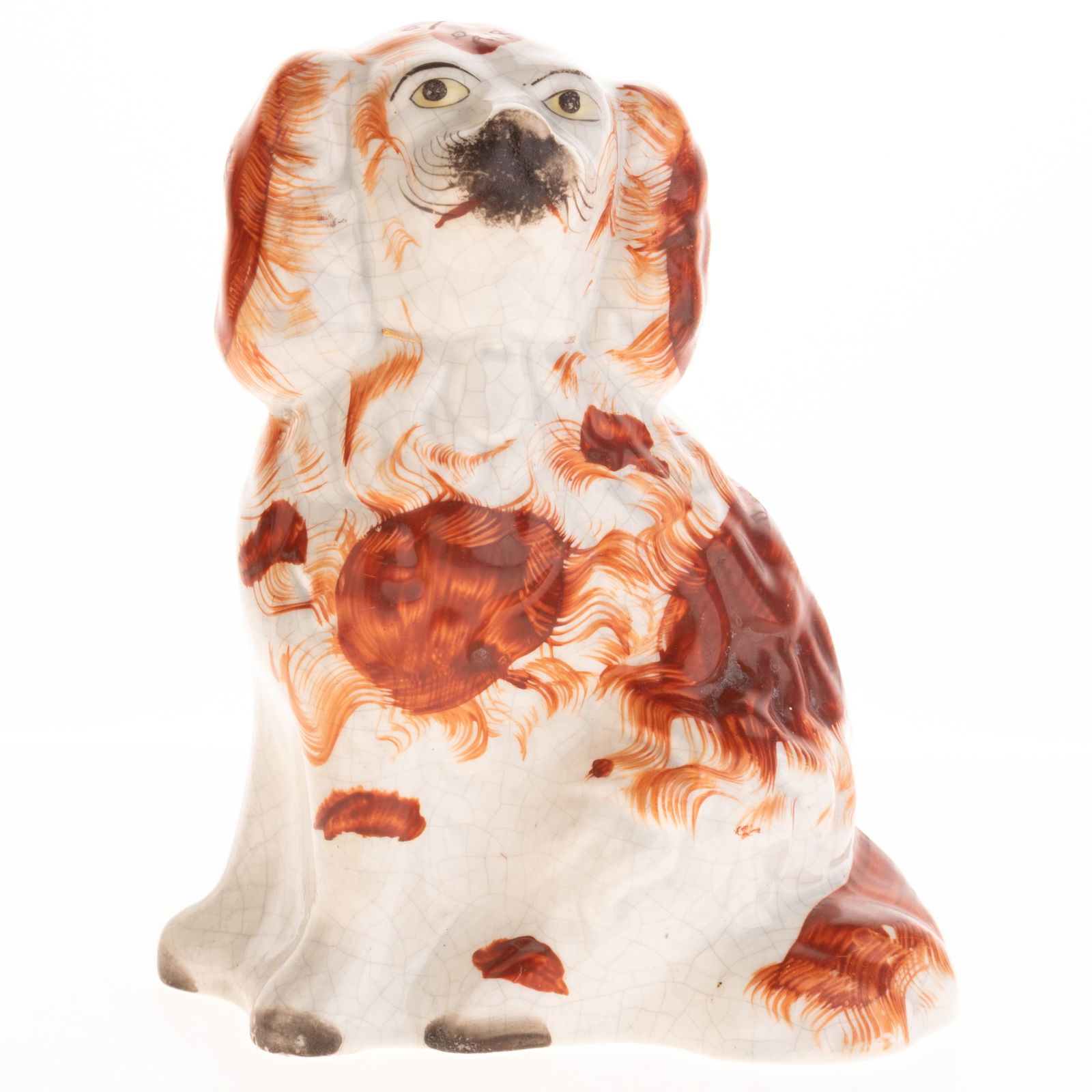 Antique Victorian Hand Painted Staffordshire Pottery Spaniel Mantel Dog 19Th Century (1 of 5)