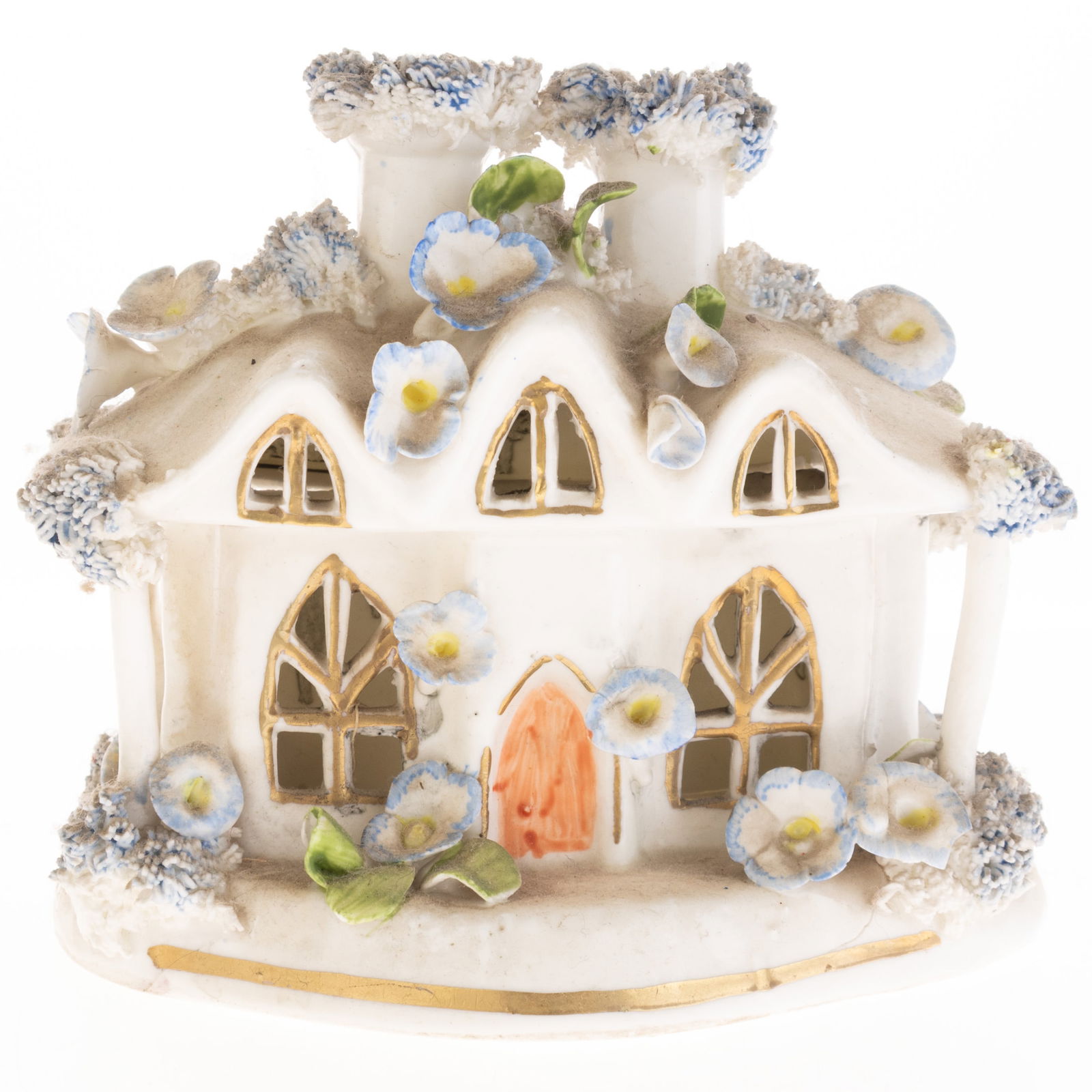 Antique Mid 19Th Century Hand Painted Staffordshire Pottery House Model (1 of 5)