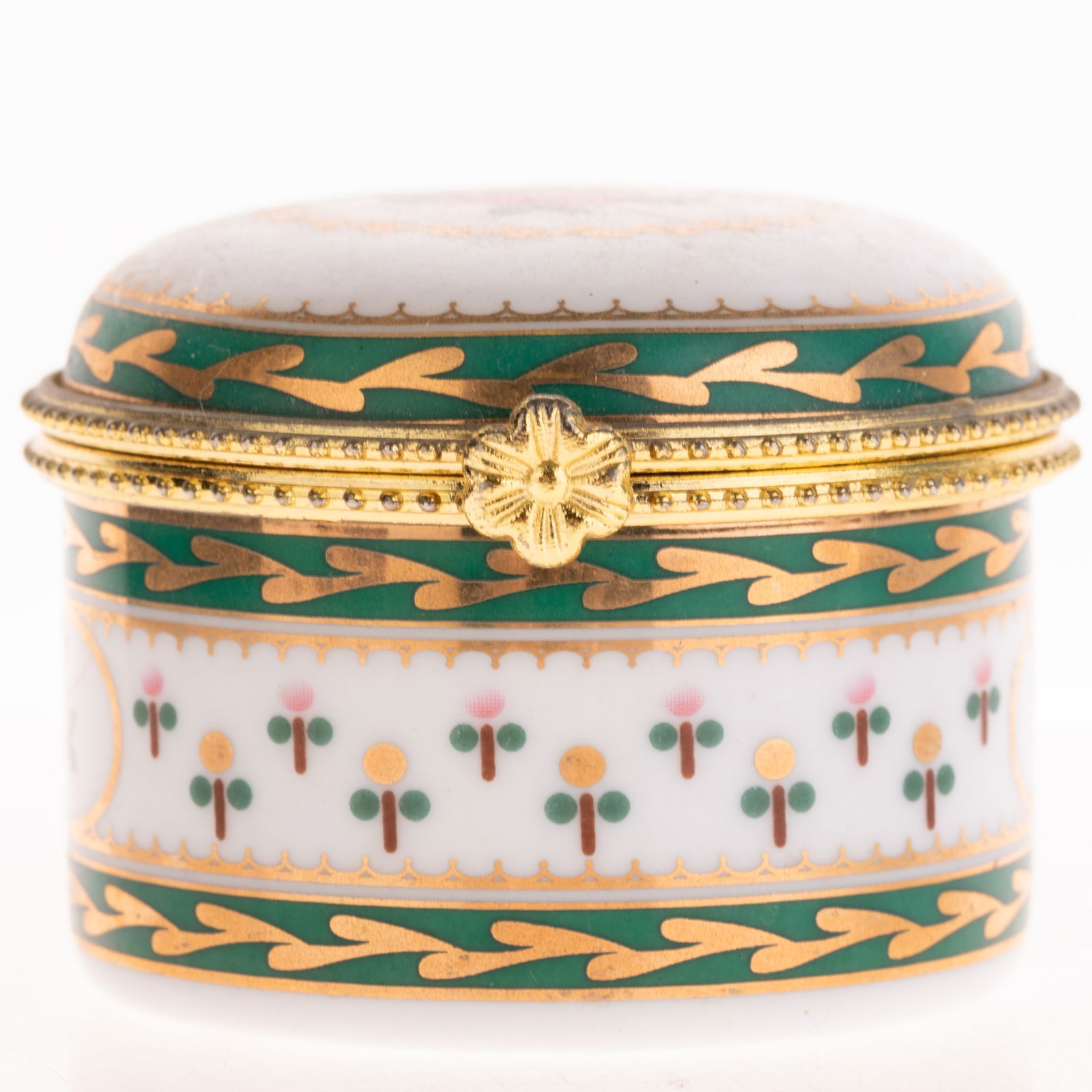 Vintage Fine Gilt Porcelain Floral Pill Box (1 of 5)
