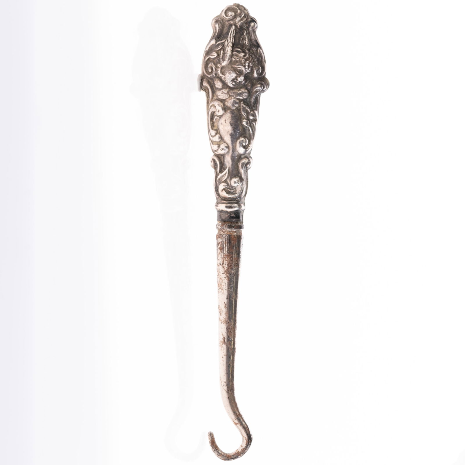 Antique Victorian Sterling Silver Repousse Button Hook With Cherub Handle (1 of 3)