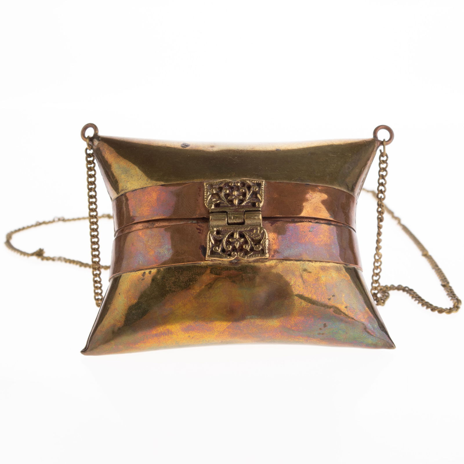 Vintage 1920'S Brass & Copper Velvet Inerior Purse With Ornate Clasp & Chain (1 of 5)