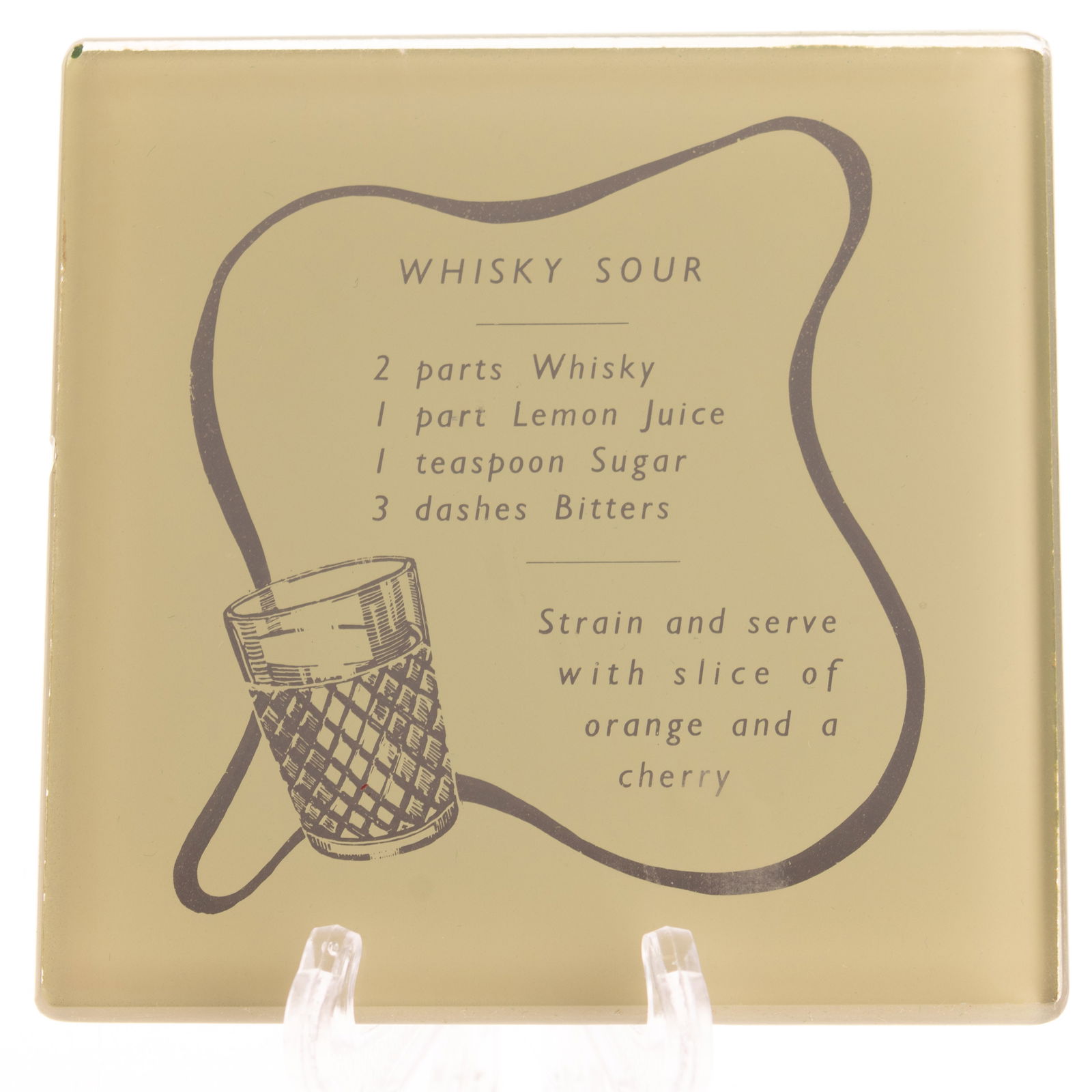 Mid Century Vintage Retro Tom Collins Cocktail Recipe Mirrored Glass Coaster