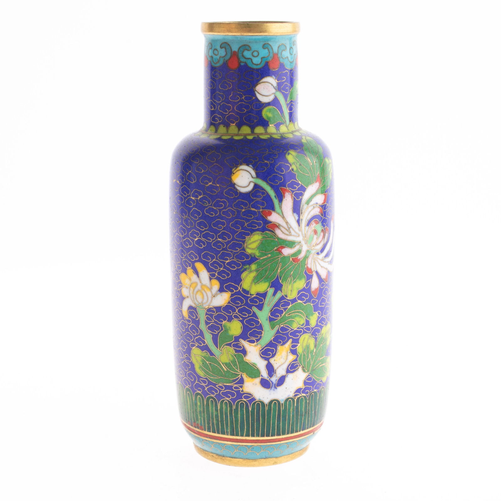 Chinese Vintage Small Cloisonne Enamelled  Rouleau Floral Vase (1 of 7)