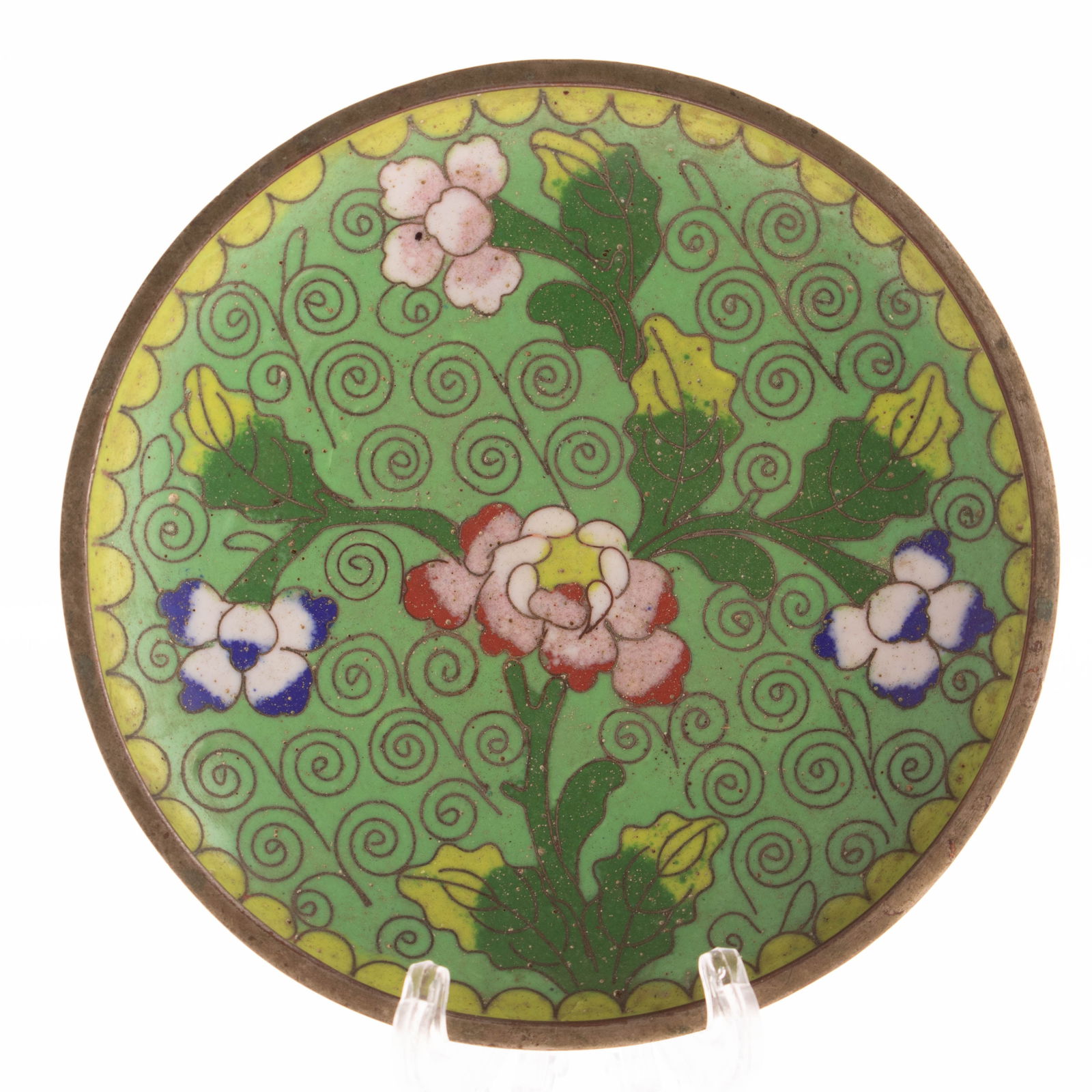 Mid Century Vintage Chinese Hand Enamelled Cloisonne Floral Trinket Dish: It is the responsibility of the Buyer to carefully examine each lot and form their own judgment regarding its condition, description, provenance, and authenticity prior to making a purchase. We welcom