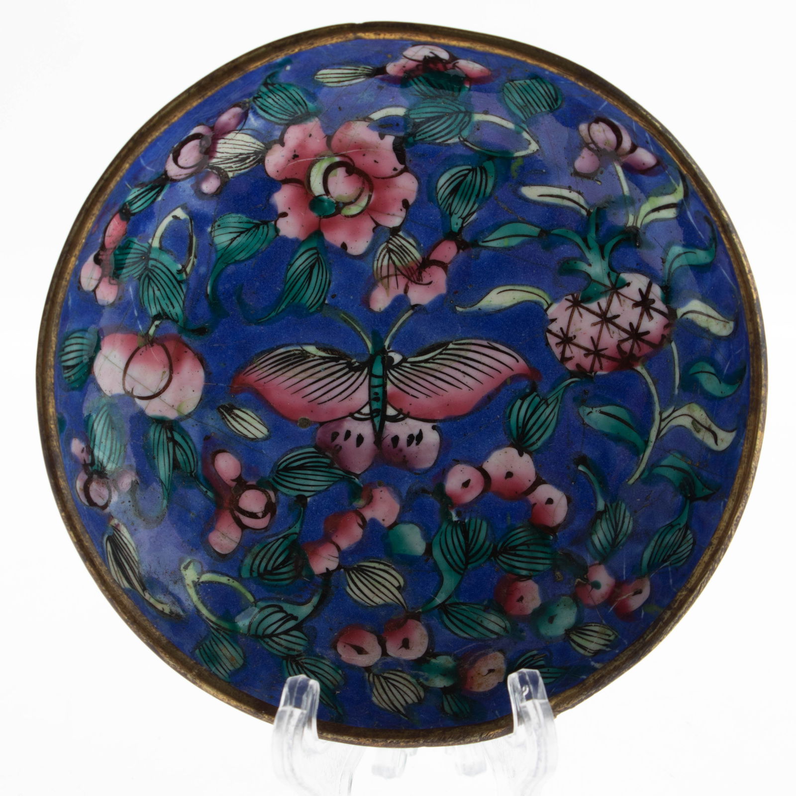 Antique Chinese Canton Hand Enamelled Blue Cloisonne Floral Trinket Dish: It is the responsibility of the Buyer to carefully examine each lot and form their own judgment regarding its condition, description, provenance, and authenticity prior to making a purchase. We welcom