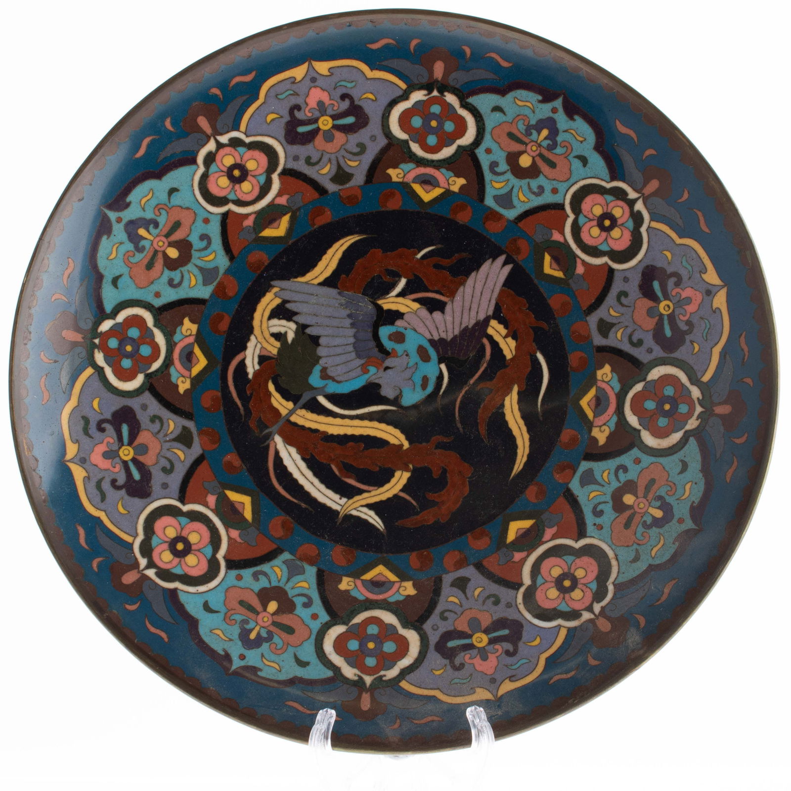 Antique Japanese Hand Enamelled Cloisonne Phoenix Charger Meiji Period: It is the responsibility of the Buyer to carefully examine each lot and form their own judgment regarding its condition, description, provenance, and authenticity prior to making a purchase. We welcom