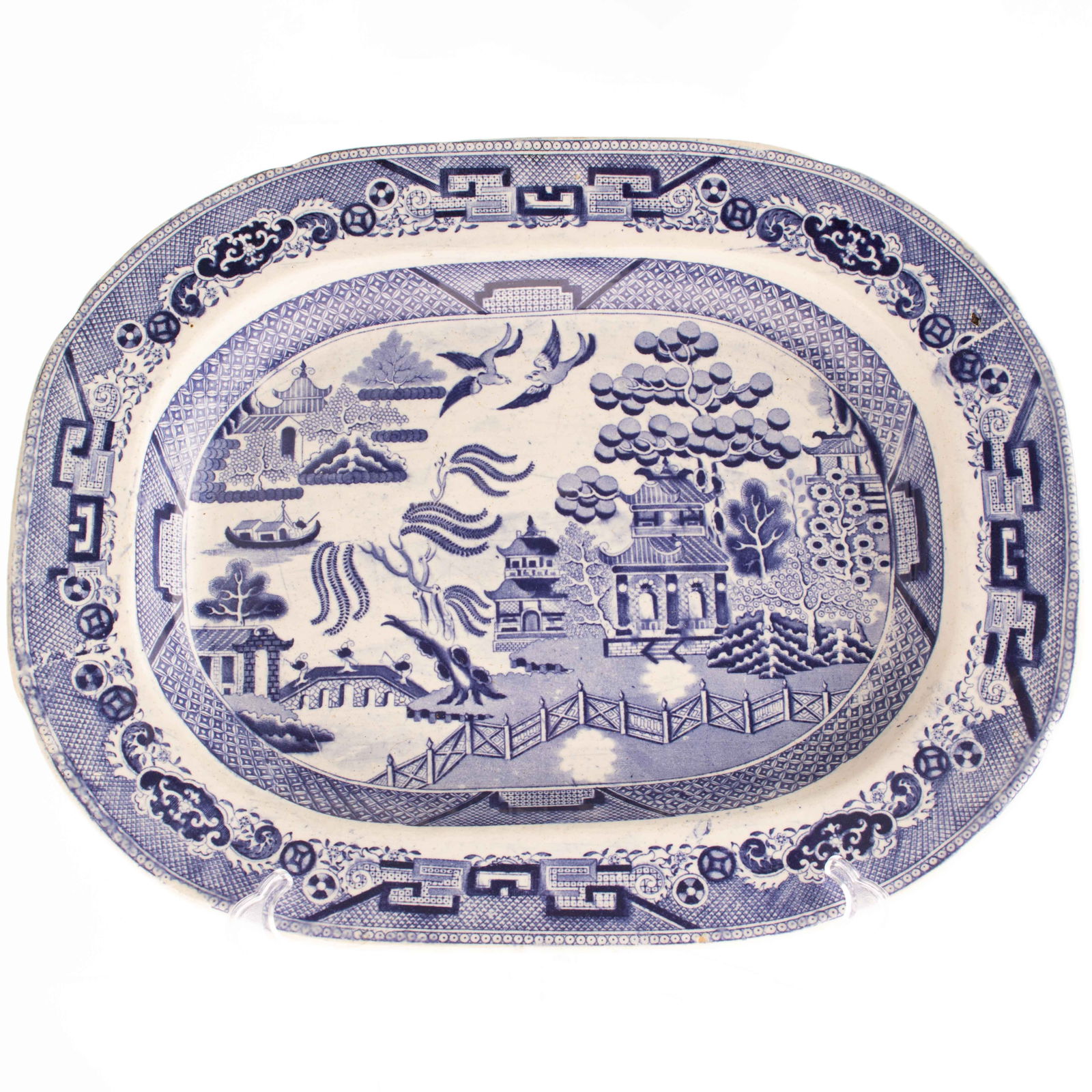 Antique Staffordshire Blue Willow Pattern Ironstone Platter 19Th Century (1 of 6)