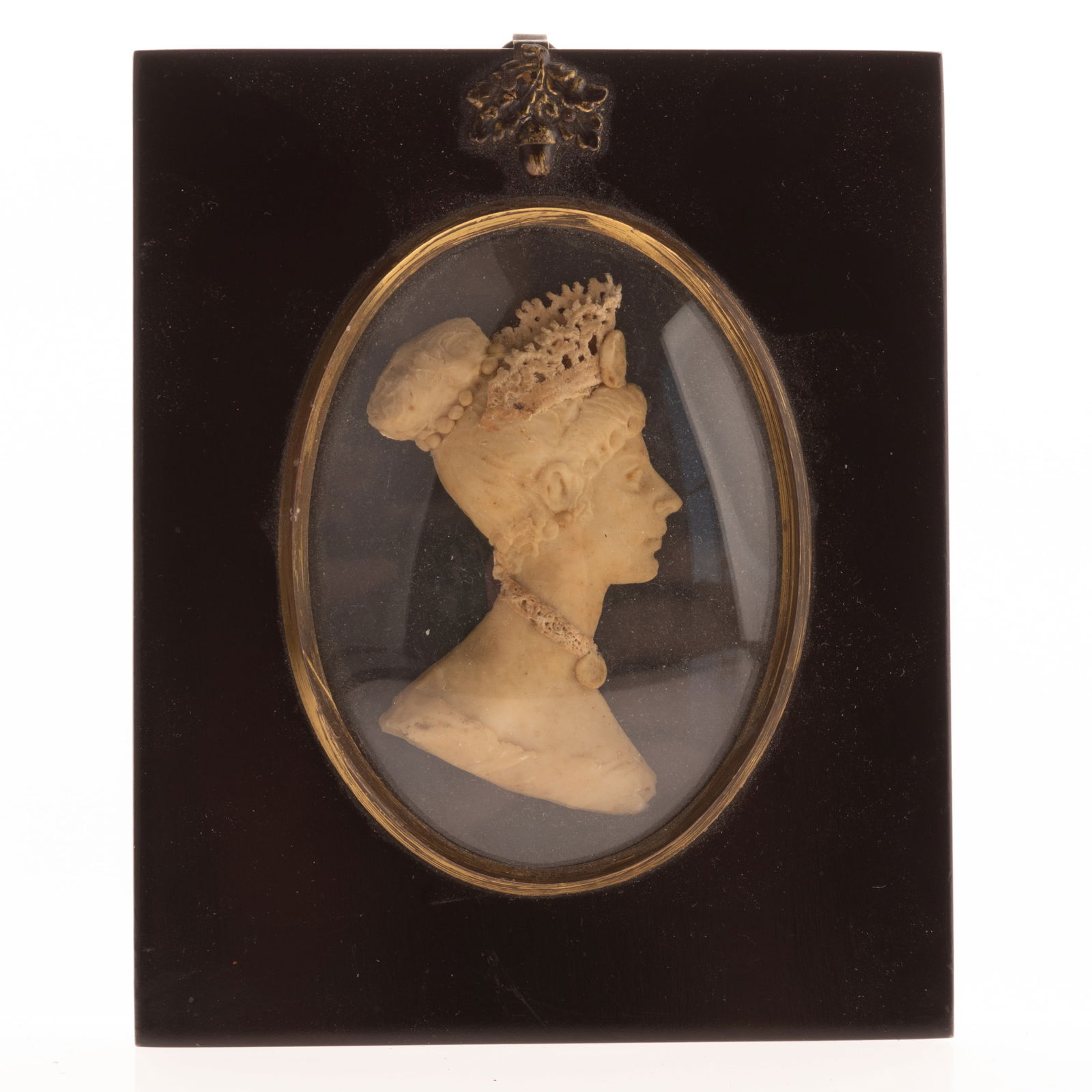 Antique Georgian Regency Ebony-Framed Wax Portrait Miniature (1 of 6)