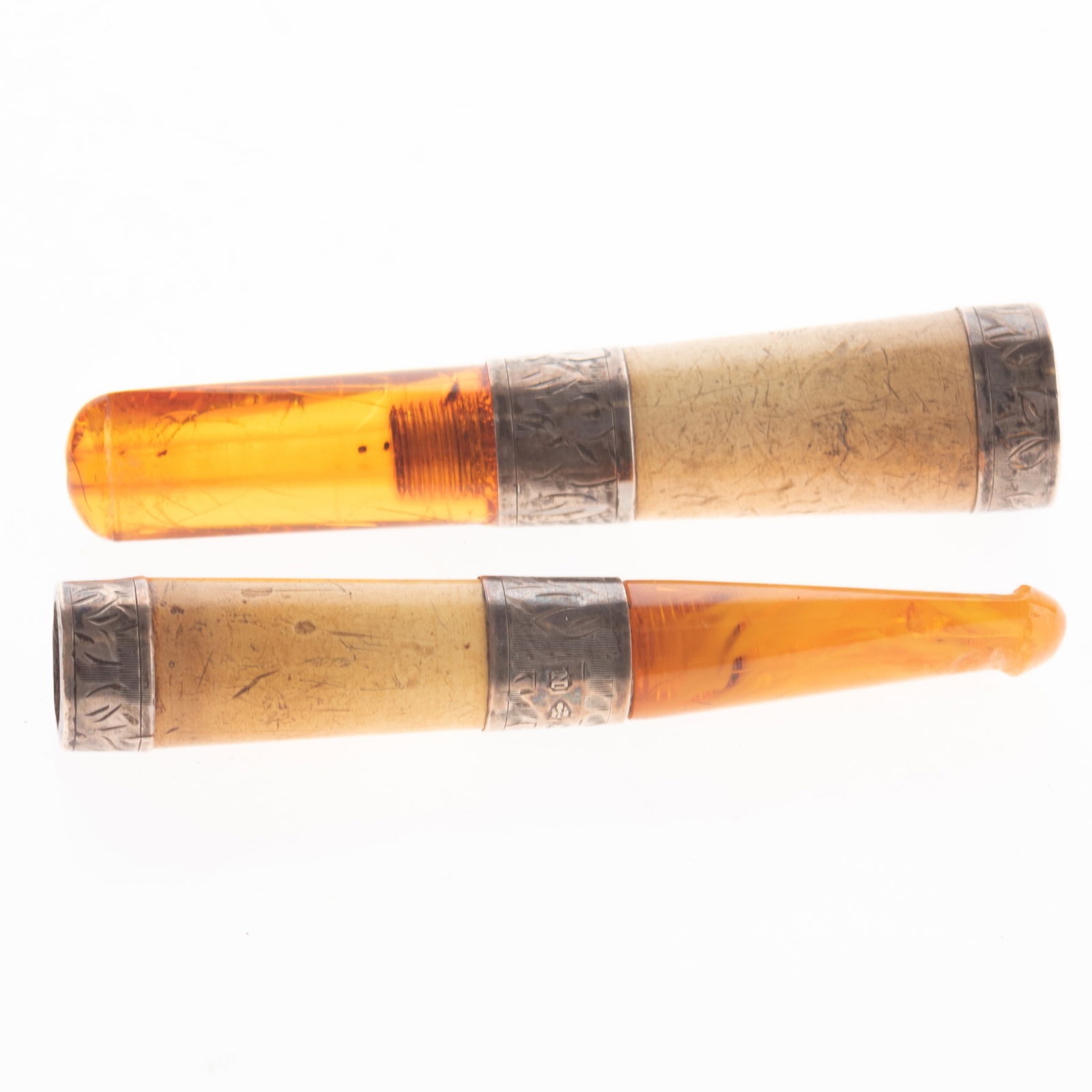 Antique Victorian Set Of Hallmarked Sterling Silver Mounted Amber Cheroot Cigar Holders Circa 1896 (1 of 8)