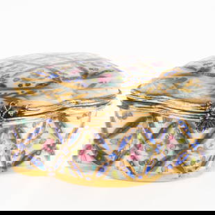 French Fine Hand Painted Gilt Porcelain Floral Trinket Or Pill Box: It is the responsibility of the Buyer to carefully examine each lot and form their own judgment regarding its condition, description, provenance, and authenticity prior to making a purchase. We welcom