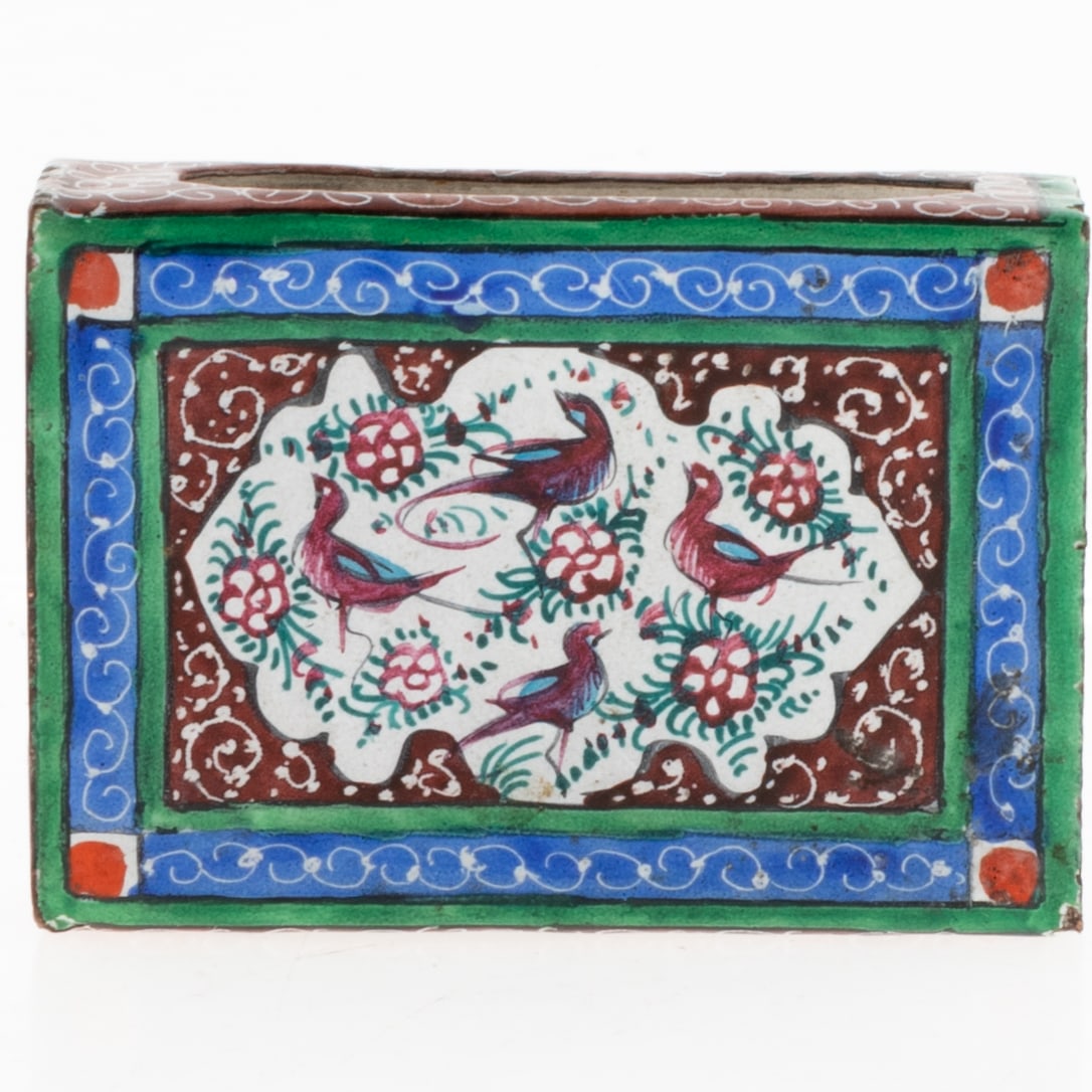 Antique Persian Hand Enamelled Matchbox Holder 19Th Century: It is the responsibility of the Buyer to carefully examine each lot and form their own judgment regarding its condition, description, provenance, and authenticity prior to making a purchase. We welcom
