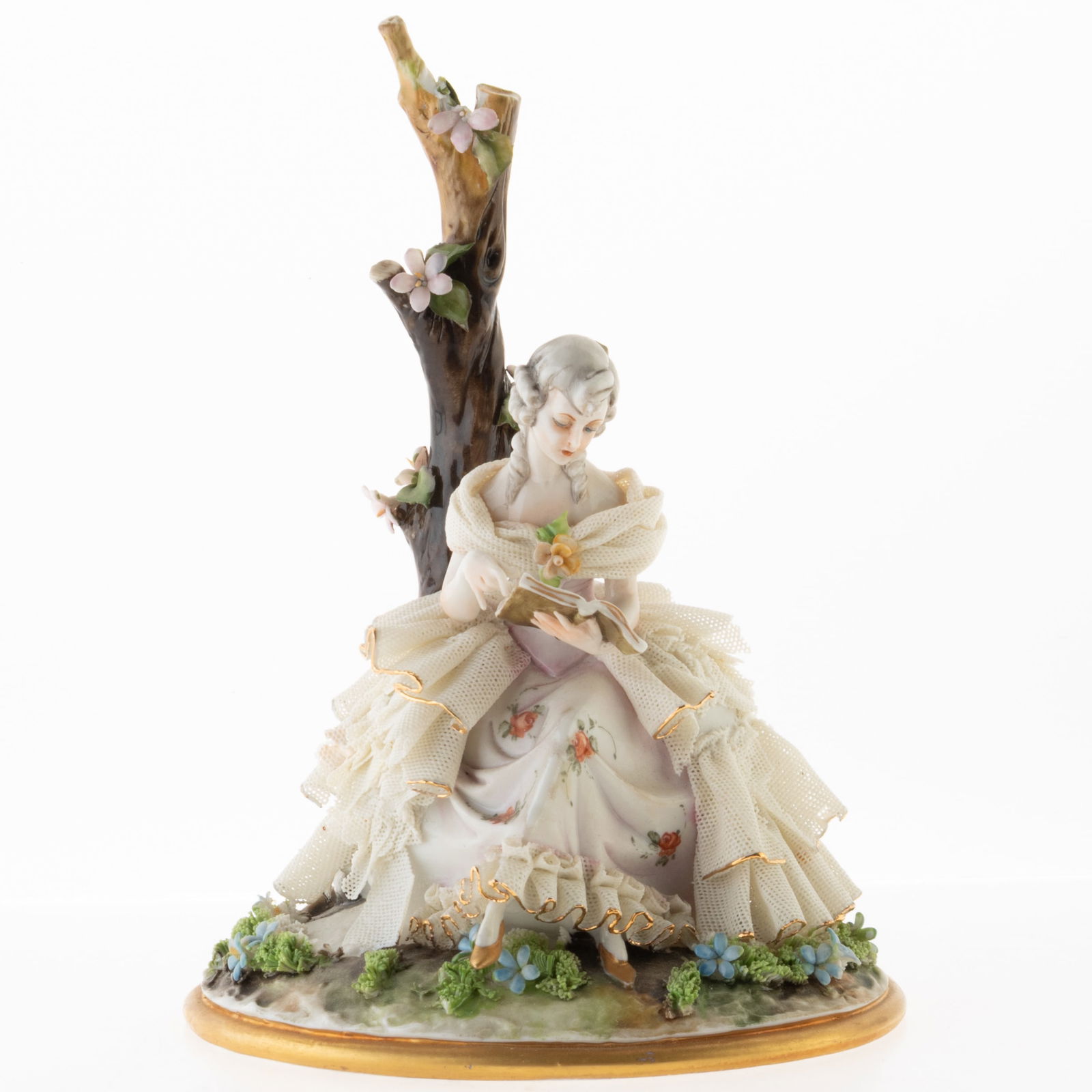 Vintage Italian Capodimonte Hand Painted Figurine Of A Seated Lady Reading: It is the responsibility of the Buyer to carefully examine each lot and form their own judgment regarding its condition, description, provenance, and authenticity prior to making a purchase. We welcom