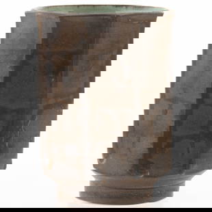 Mid Century Vintage Faceted Drip-Glazed Studio Pottery Stoneware Vase: It is the responsibility of the Buyer to carefully examine each lot and form their own judgment regarding its condition, description, provenance, and authenticity prior to making a purchase. We welcom