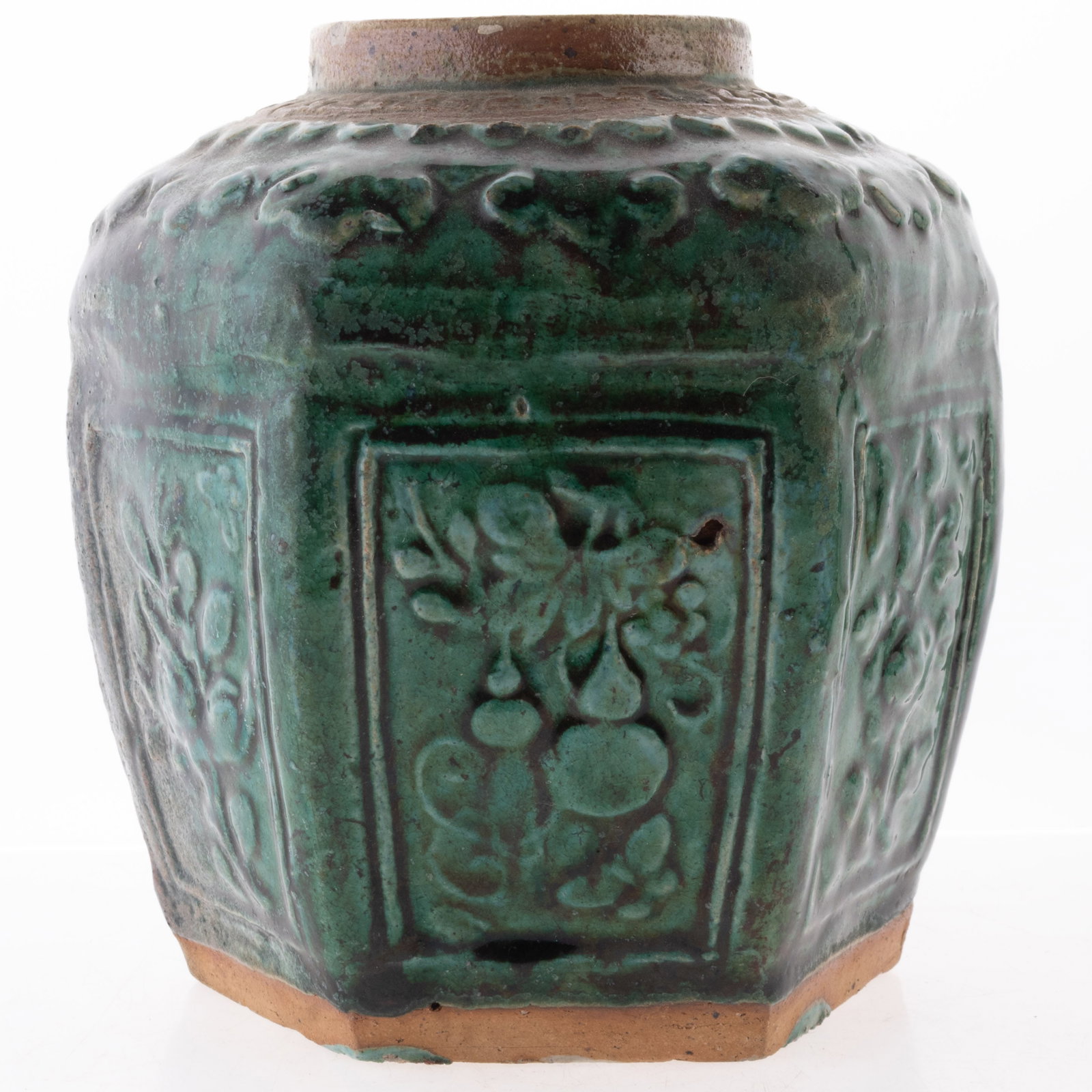 Antique Chinese Glazed Green Shiwan Pottery Bas Relief Ginger Jar Early 20Th Century: It is the responsibility of the Buyer to carefully examine each lot and form their own judgment regarding its condition, description, provenance, and authenticity prior to making a purchase. We welcom