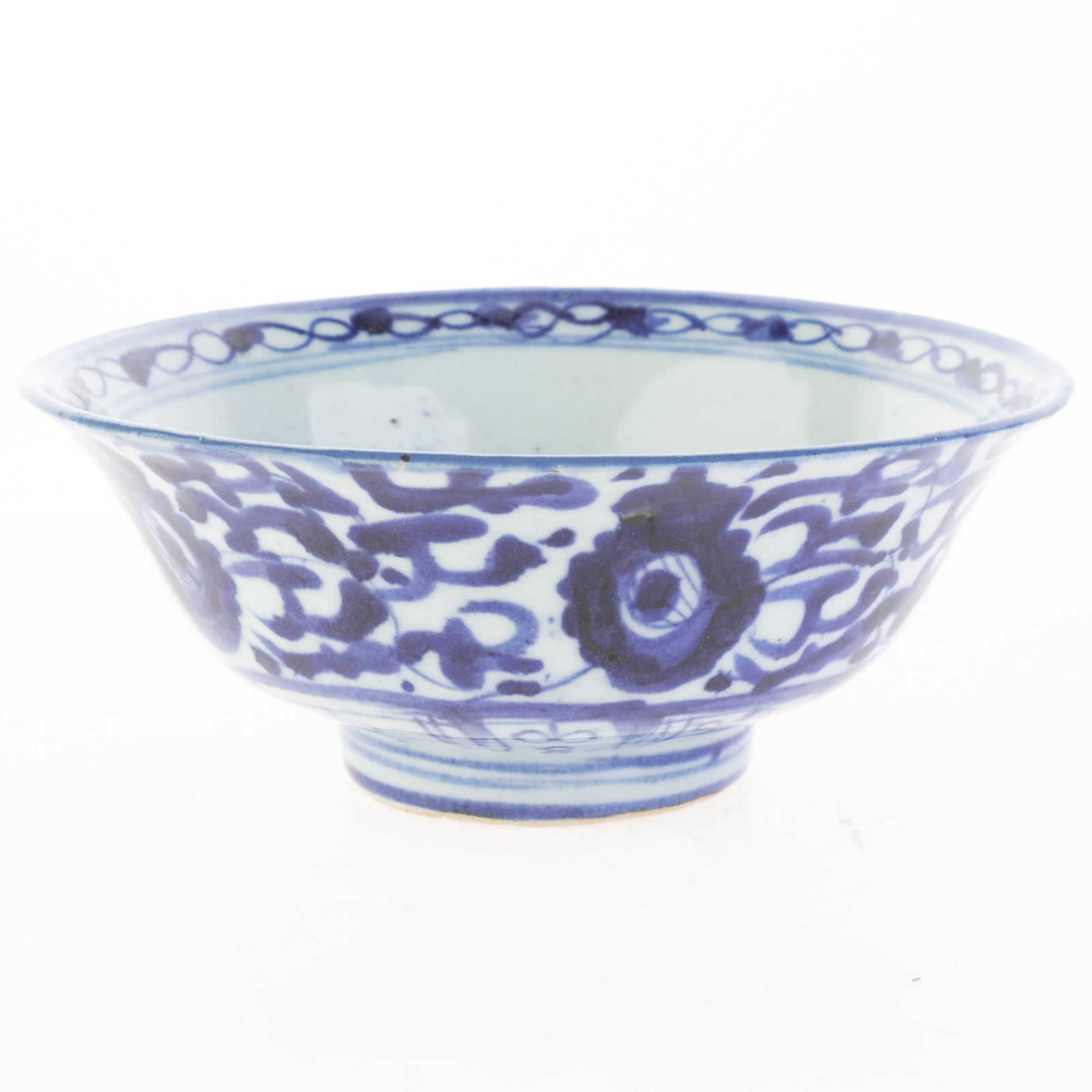 Antique Chinese Qing Hand Painted Blue & White Glazed Porcelain Bowl