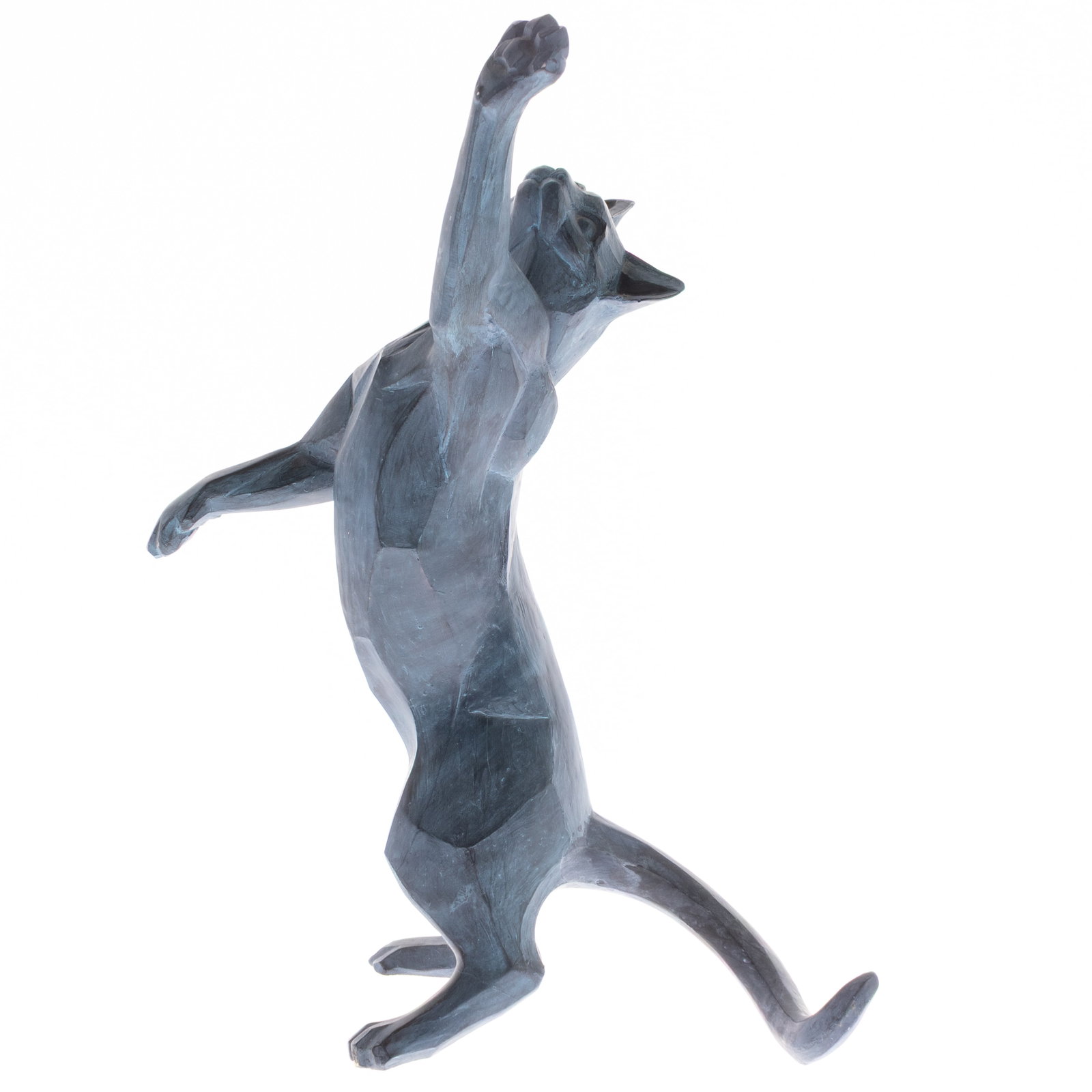 Vintage Stylized Cubist Verdigris Sculpture Of A Standing Cat (1 of 5)