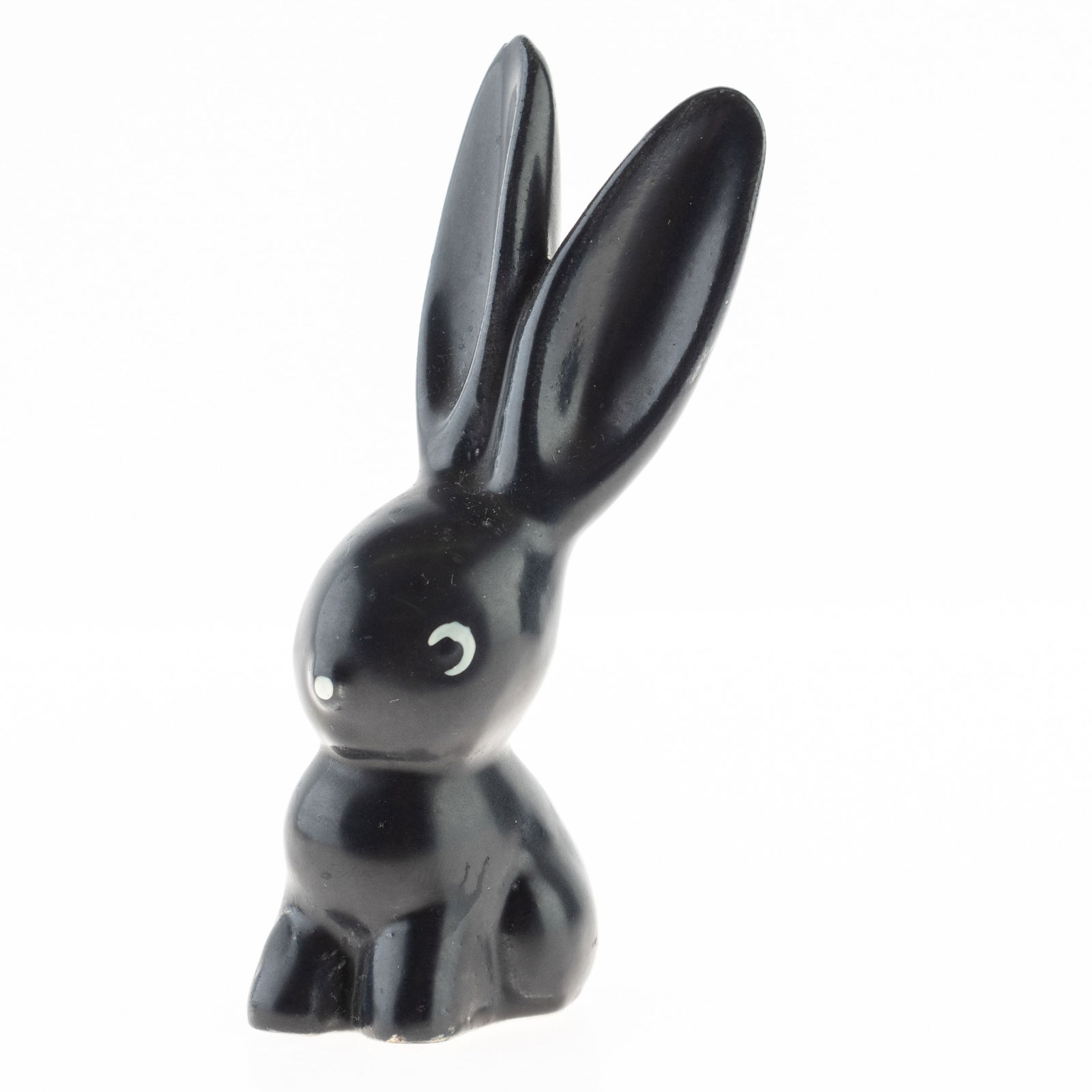 Mid Century Vintage Black Porcelain Ceramic Rabbit Figure