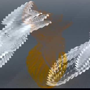 Lalique French Frosted Crystal Glass Perfume Scent Bottle With Birds Sculpture Top: Height: 11.0 cm, Width: 6.0 cm. This refined lalique french frosted crystal glass perfume scent bottle with birds sculpture top illustrates a harmony of form and function, typical of the timeless mid-