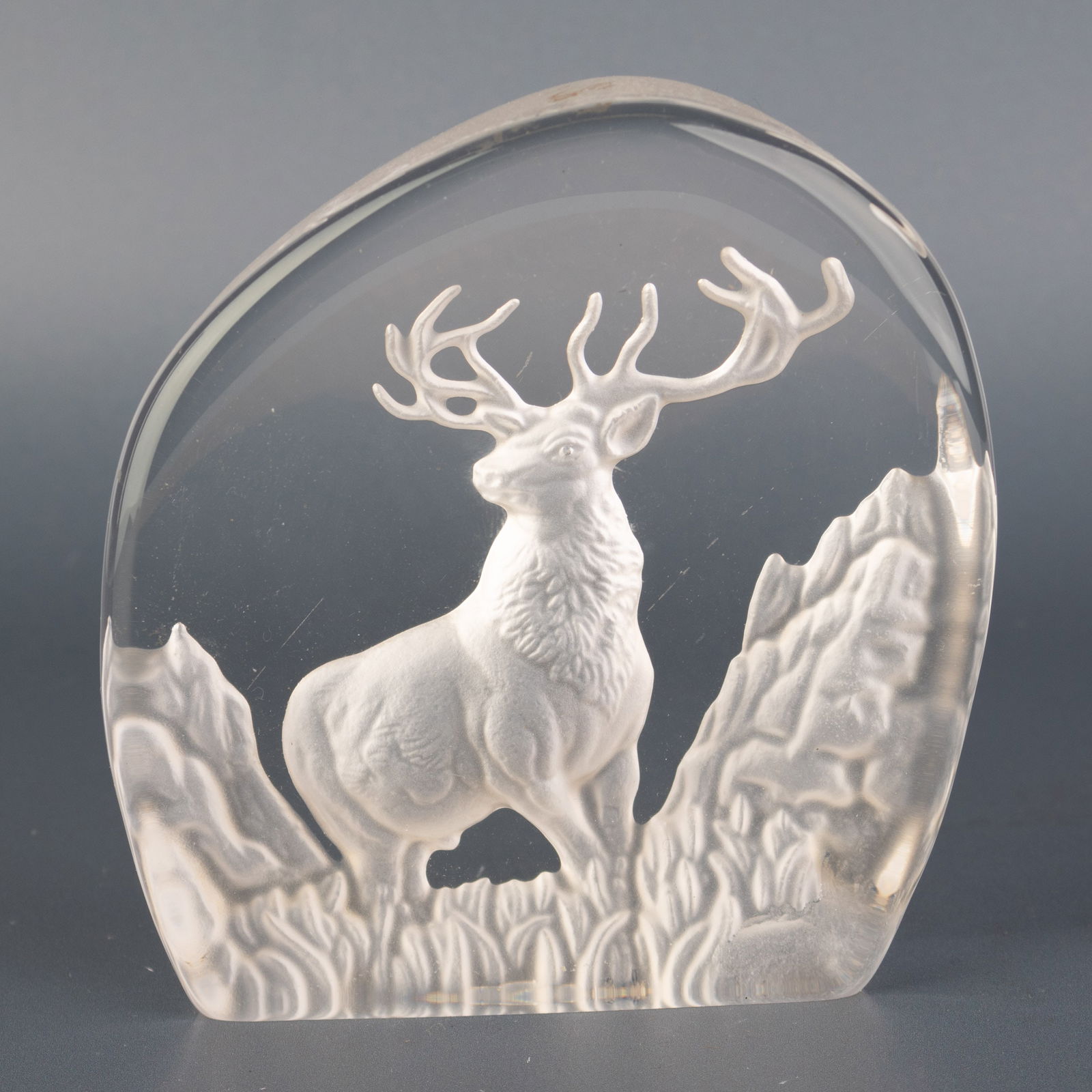 Mid Century Wedgwood Crystal Intaglio Glass Deer Paperweight Sculpture