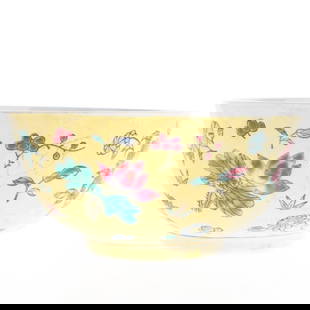 Chinese Republic Period Hand Painted Famille Rose Yellow Ground Porcelain Floral Bowl: (Height: 5.8 cm, Width: 13.0 cm) Crafted with care and aesthetic intention, this chinese republic period hand painted famille rose yellow ground porcelain floral bowl evokes the charm and quality typi