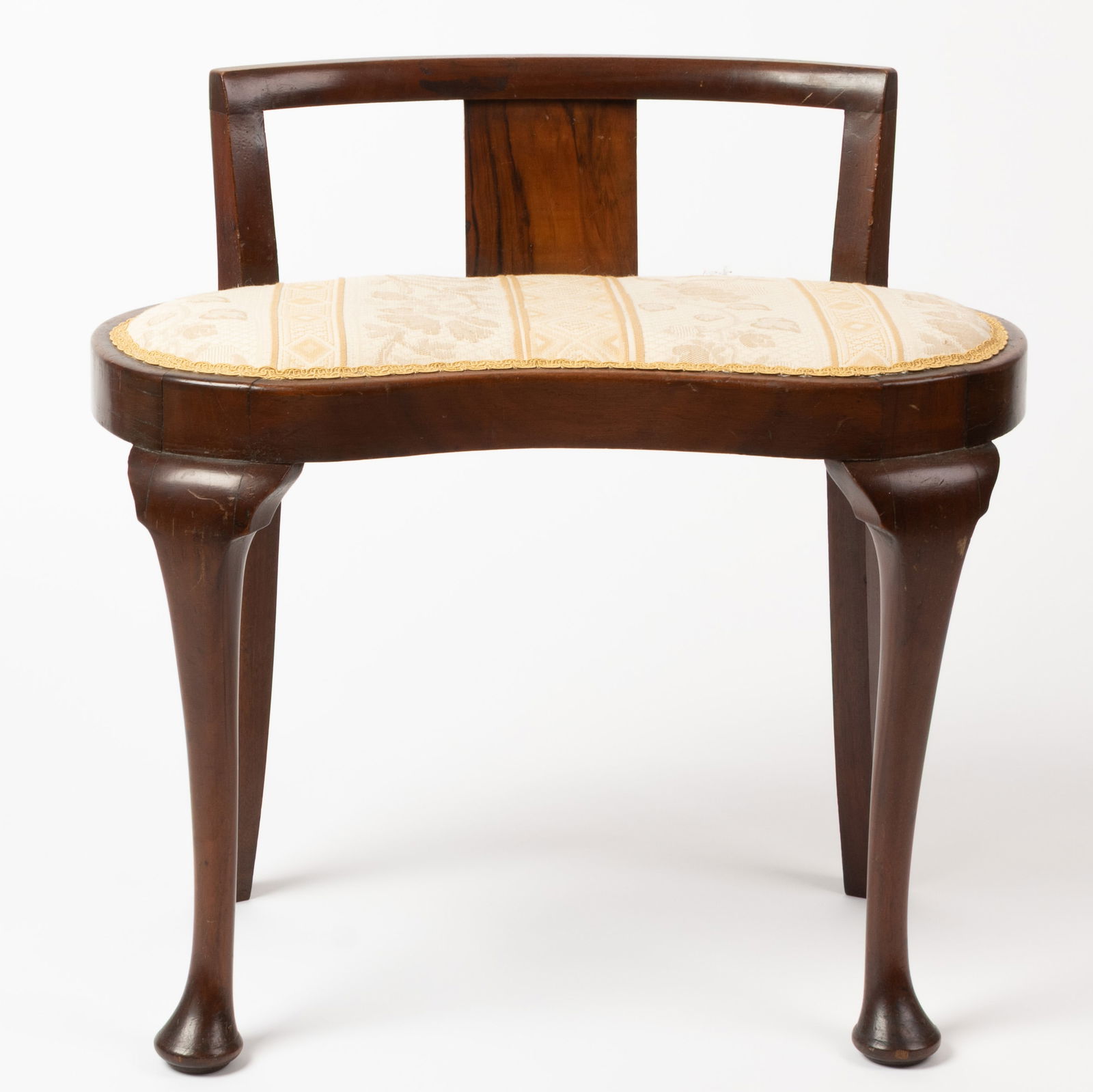 Antique Queen Anne Style Mahogany Vanity Upholstered Chair