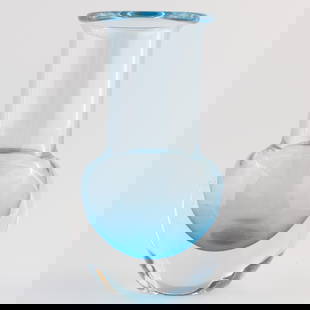 Elegant Light Blue Art Glass Vase with Thick Clear Base: A beautifully decorated vase that reflects classic artistry, ideal for floral arrangements or as a standalone decorative piece. It is the responsibility of the Buyer to carefully examine each lot and