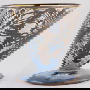 Antique Blue Glass Vase with Intricate Silver Floral Motif: A beautifully decorated vase that reflects classic artistry, ideal for floral arrangements or as a standalone decorative piece. It is the responsibility of the Buyer to carefully examine each lot and