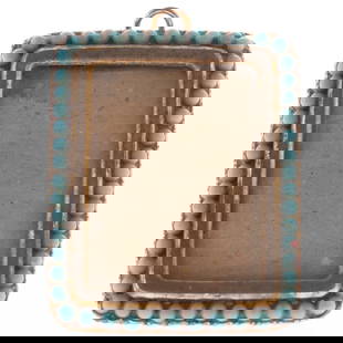 Antique Brass Picture Frame Miniature Portrait Frame with Turquoise Glass Beaded Edge: This ornate mini brass frame features a turquoise glass bead edge—a unique piece for antique photo displays or Victorian vignettes. It is the responsibility of the Buyer to carefully examine each lo