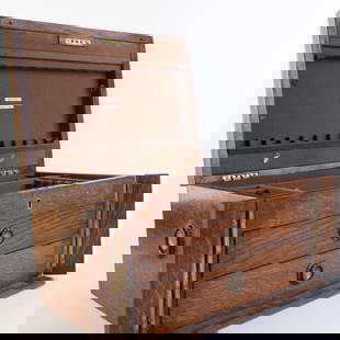 Antique Wooden Collectors Cabinet with Felt-Lined Drawers and Labeled Compartments: Handsome antique wooden cabinet featuring felt-lined drawers and labels—perfect for collectors, jewelry, or small keepsakes. It is the responsibility of the Buyer to carefully examine each lot and f