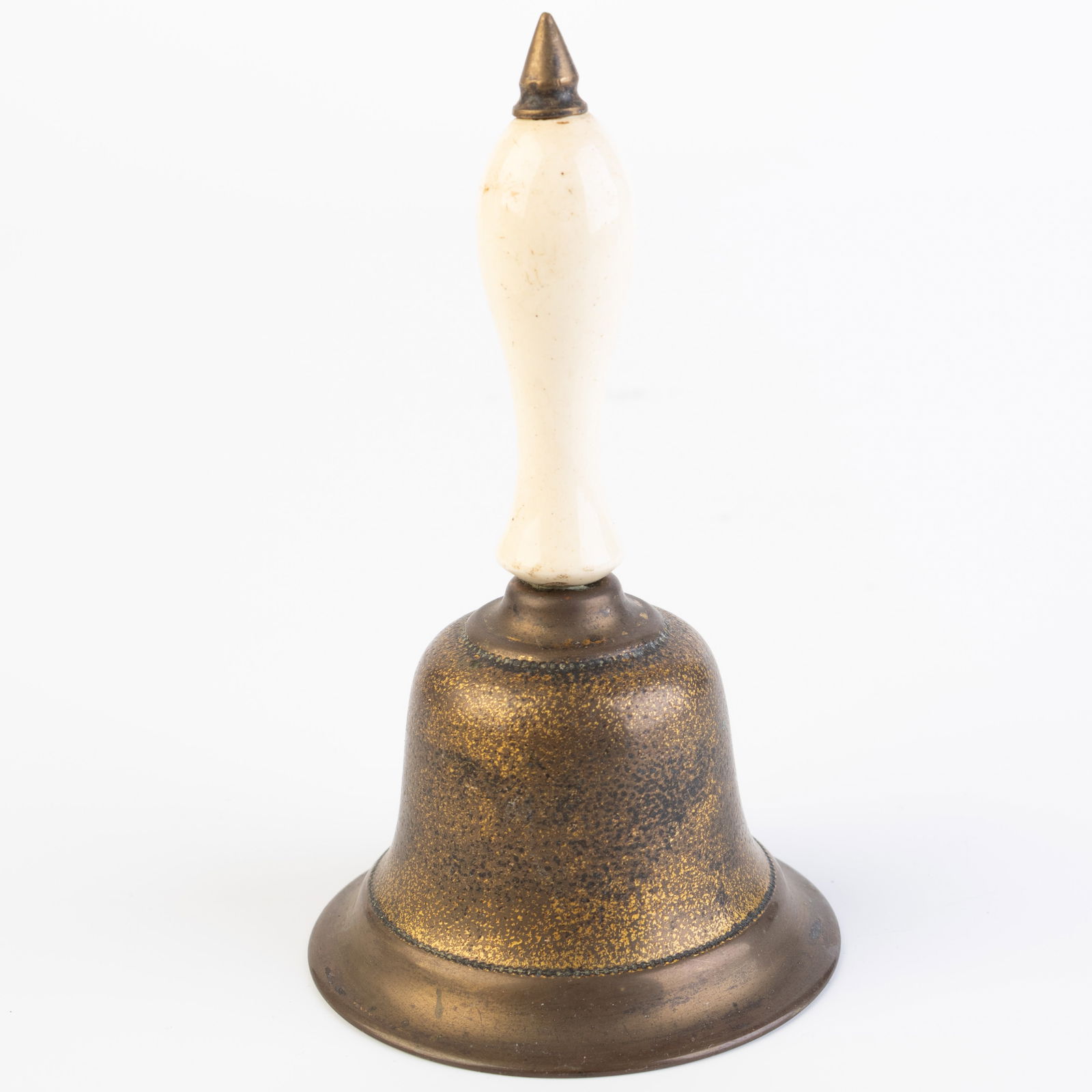 Vintage Brass Hand Bell with White Ceramic Handle - Antique Table Bell - Victorian Call Bell