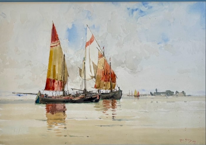 Ross Sterling Turner, Watercolor of Venice: Ross Sterling Turner (American, 1847-1915). Title: Venice, 1889. Watercolor on paper. Signed and dated lower right. Dimensions: 18" x 26". Matted & framed under glass: 27" x 35 1/2". Turner was an Ame