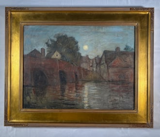 Providence School Artist W. Staples Drown, River in Moonlight