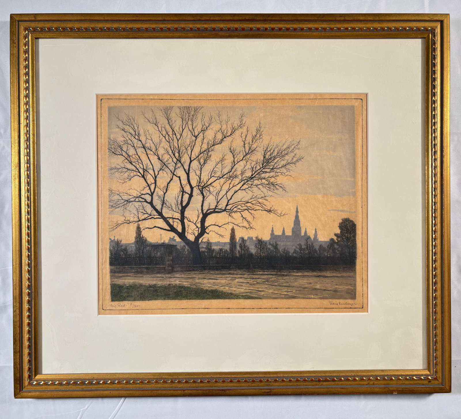 20th Century Landscape Color Lithograph: Artist: Felix Kutnberger (20th Century). Color lithograph. Signed lower right. Edition number lower left. Edition of 300. Dimensions: 12" x 14". Matted & framed under glass" 19 1/2" x 22". Felix Kutnb