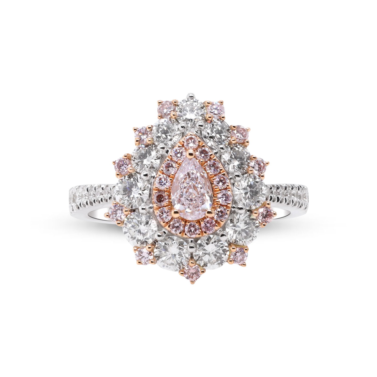 A Love Like No Other, 18K Two-Tone Pink Diamond Ring: Designed for the most extraordinary love, this stunning 18K Two-Tone Pink Diamond Ring embodies beauty, passion, and everlasting devotion. At its center shines a magnificent 0.30 carat Fancy Pink diam