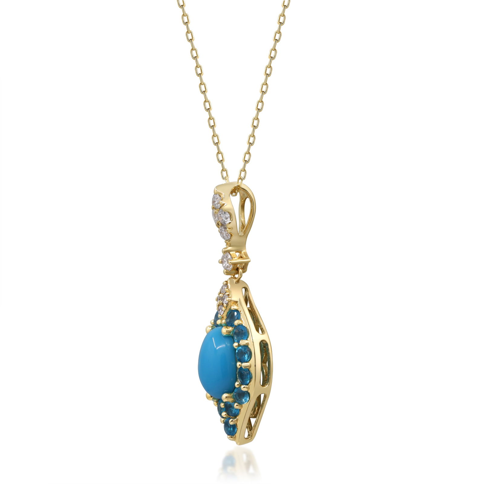 Golden Serenity, 14K Yellow Gold Turquoise & Diamond Pendant - 2