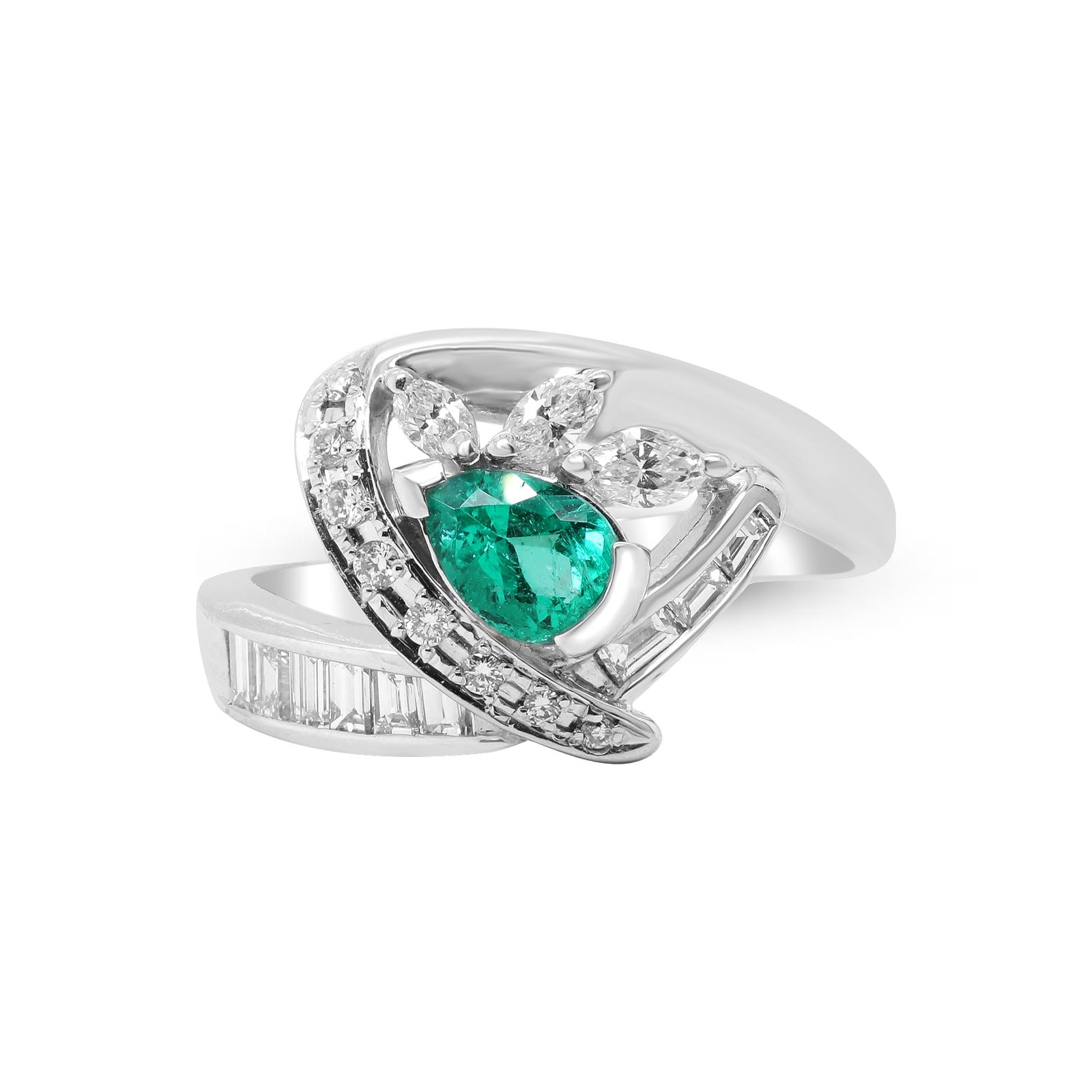 Whispers of the Heart, Platinum Emerald & Diamond Ring: Born from a love that deepens with the passage of time, this exquisite ring stands as a tribute to lasting bonds and sincere promises. At its heart lies a vibrant 0.56 ct emerald, its rich green