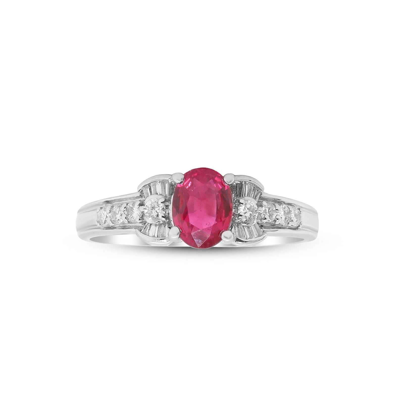 A Love Set in Flame, Platinum Ruby & Diamond Ring: Every magnificent love story commences with a spark?and this exquisite ring encapsulates that very initial moment of enchantment. At its core, a captivating 1.00-carat ruby radiates with fervor, its