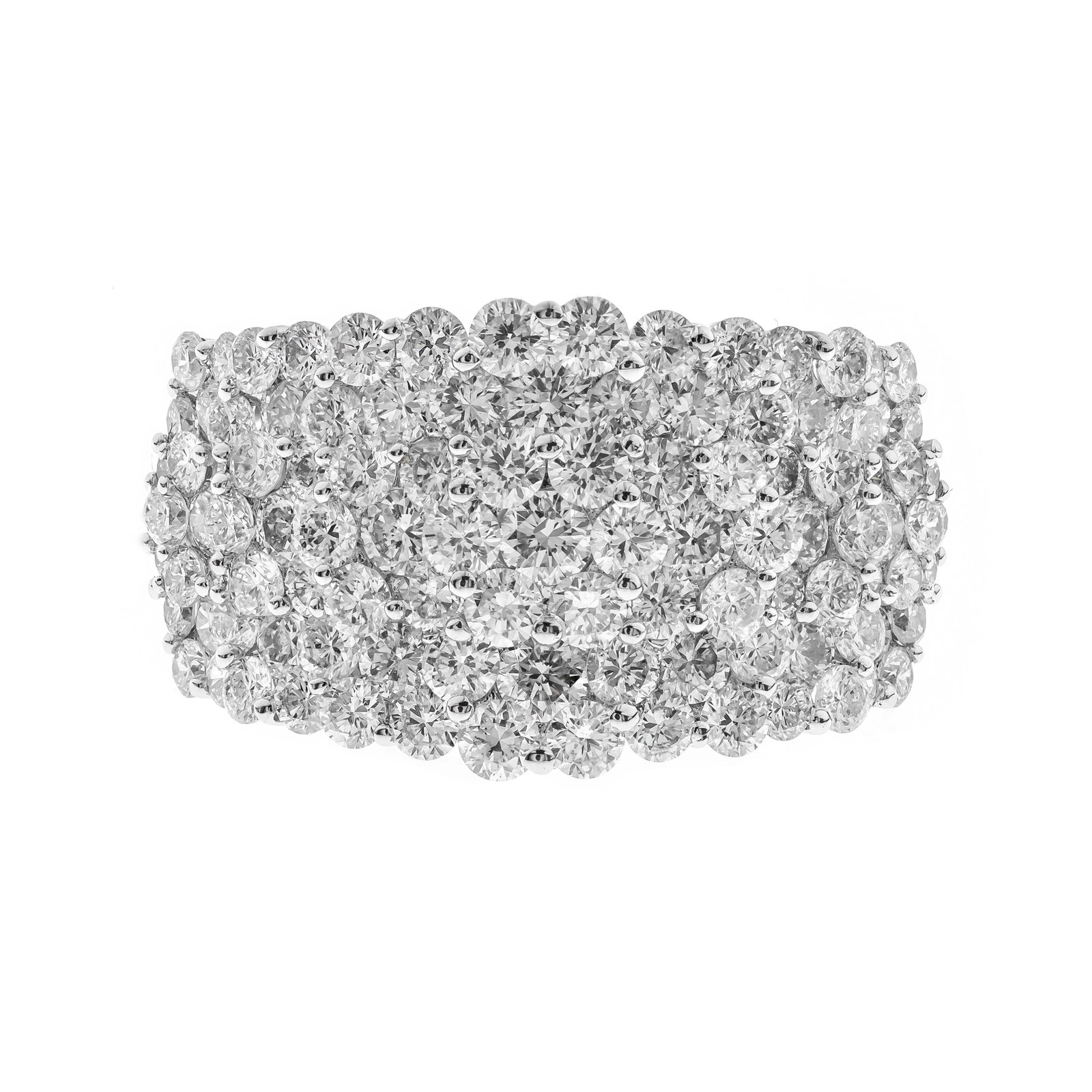 Imperial Cascade: 18K White Gold Diamond Ring: Opulent brilliance defines this breathtaking 18K white gold diamond ring. Crafted in luminous 18K white gold and weighing 6.87 grams, the setting offers a rich, substantial feel designed to showcase e