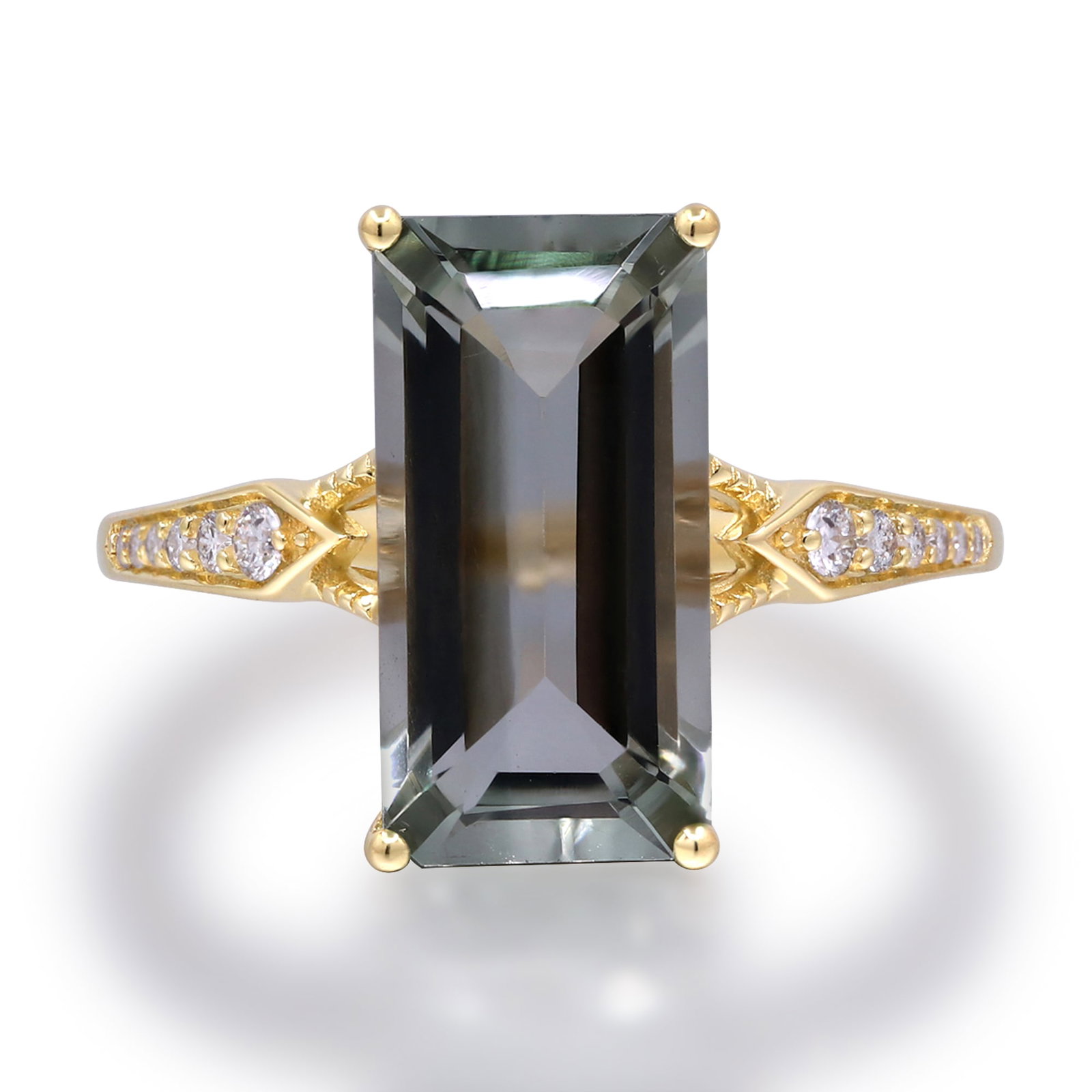 Sage Elegance: 14K Yellow Gold Green Amethyst & Diamond Ring: Fresh, refined, and effortlessly sophisticated, this 14K yellow gold ring highlights the serene beauty of green amethyst. Crafted in warm 14K yellow gold and weighing 2.11 grams, the setting offers a 