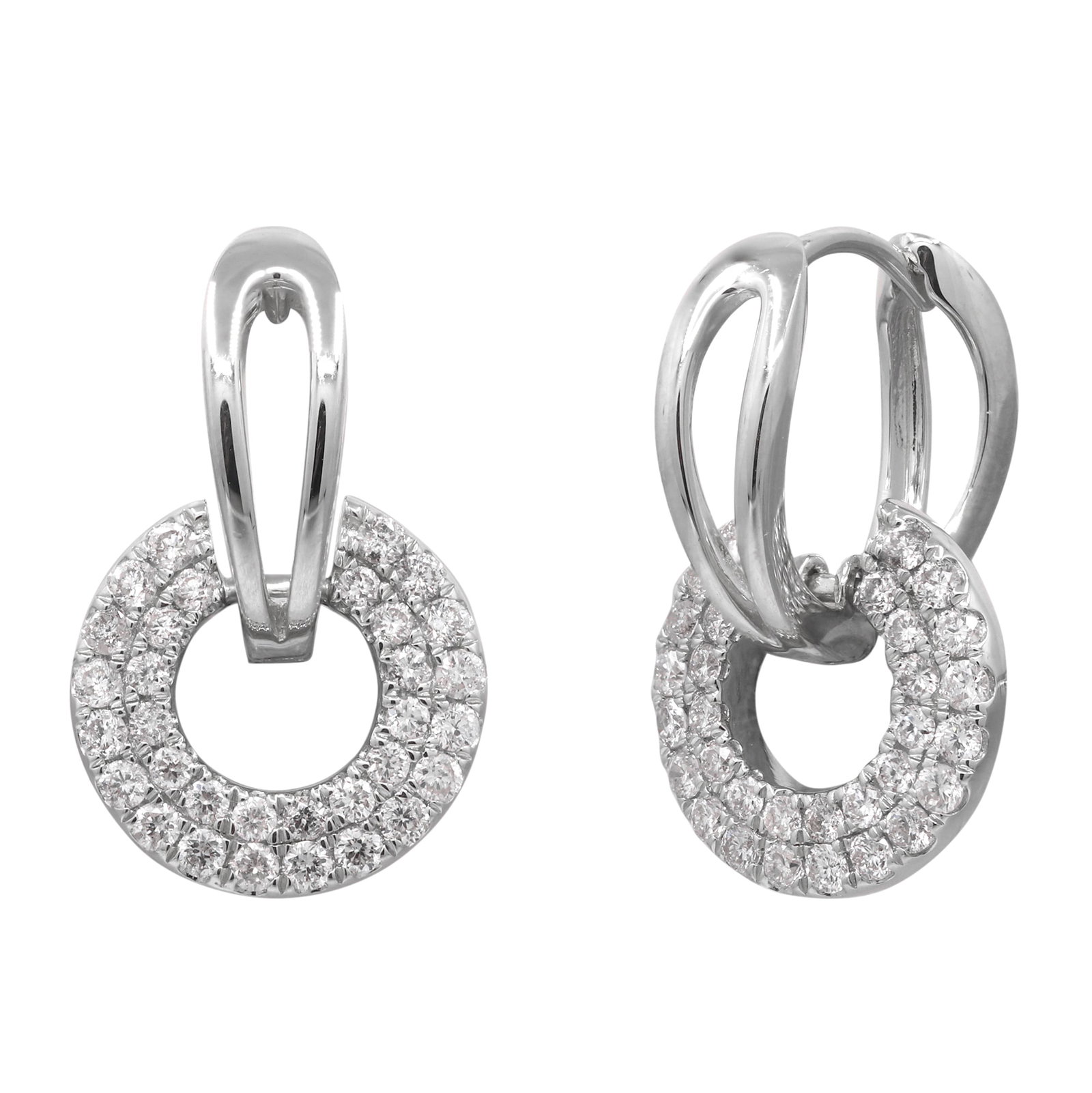 Linked Radiance: 14K White Gold Diamond Drop Earrings: Contemporary design meets timeless sparkle in these striking 14K white gold diamond earrings. Crafted in luminous 14K white gold and weighing 4.14 grams, the sculptural link silhouette creates a bold 