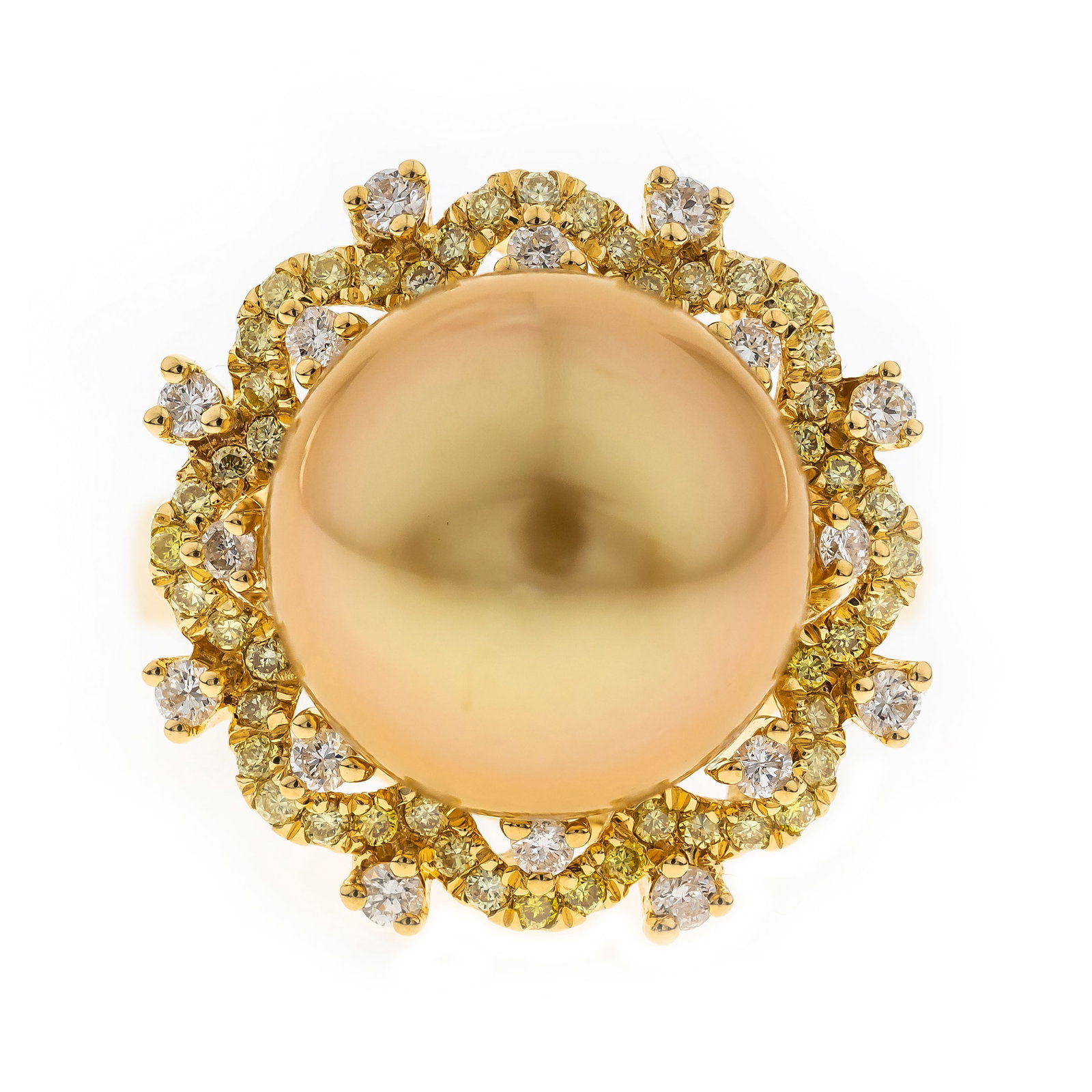 Golden Aura: Luminous Pearl Halo Ring: Radiating warmth and timeless elegance, this enchanting ring features a glowing golden pearl at its heart. Its smooth, lustrous surface captures the light with a soft, sunlit sheen, evoking a sense of
