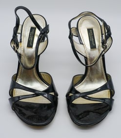 Dolce & Gabbana Size 36.5 Black Patent Leather Strappy Heels - Made in Italy