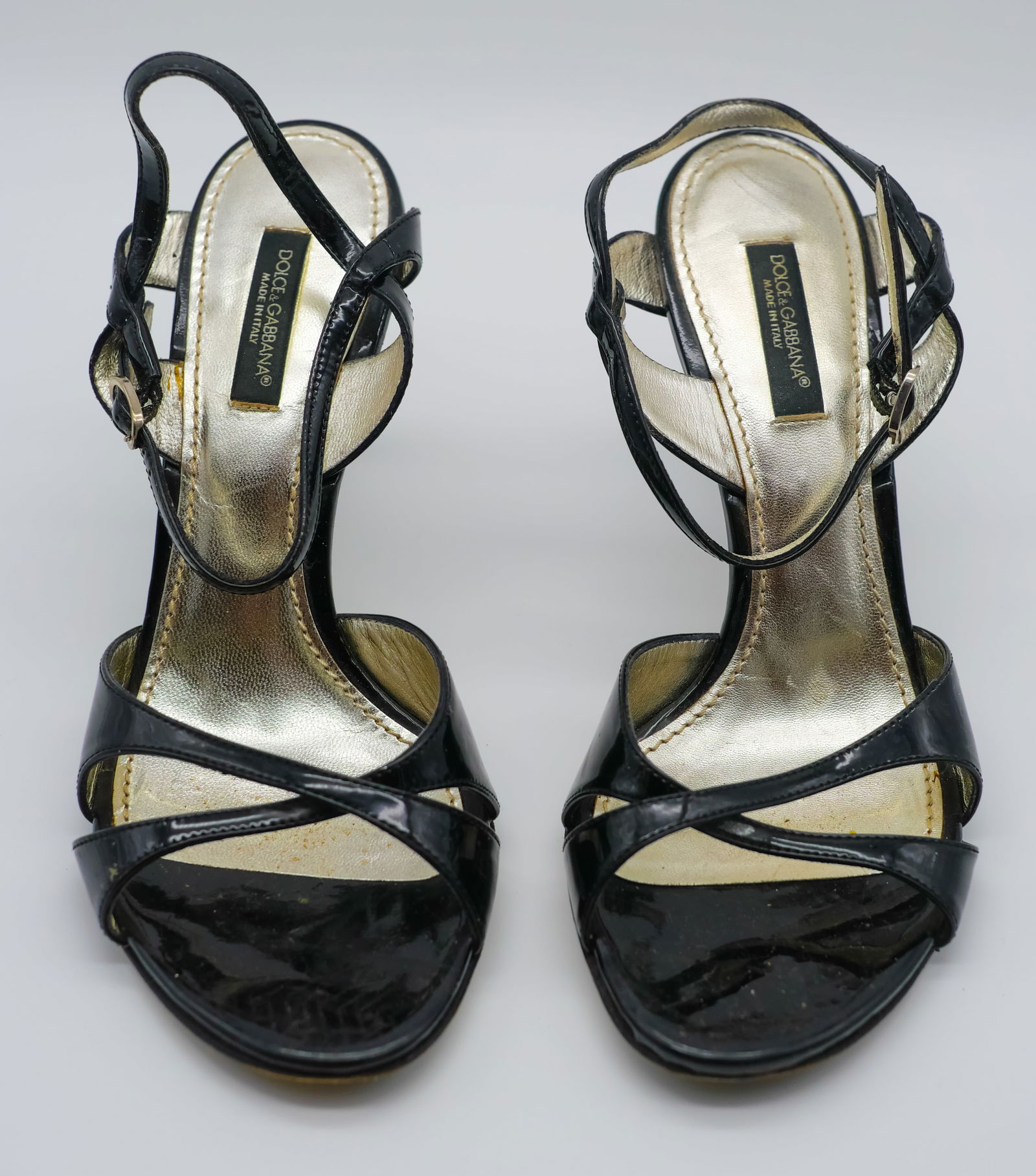 Dolce & Gabbana Size 36.5 Black Patent Leather Strappy Heels - Made in Italy (1 of 5)